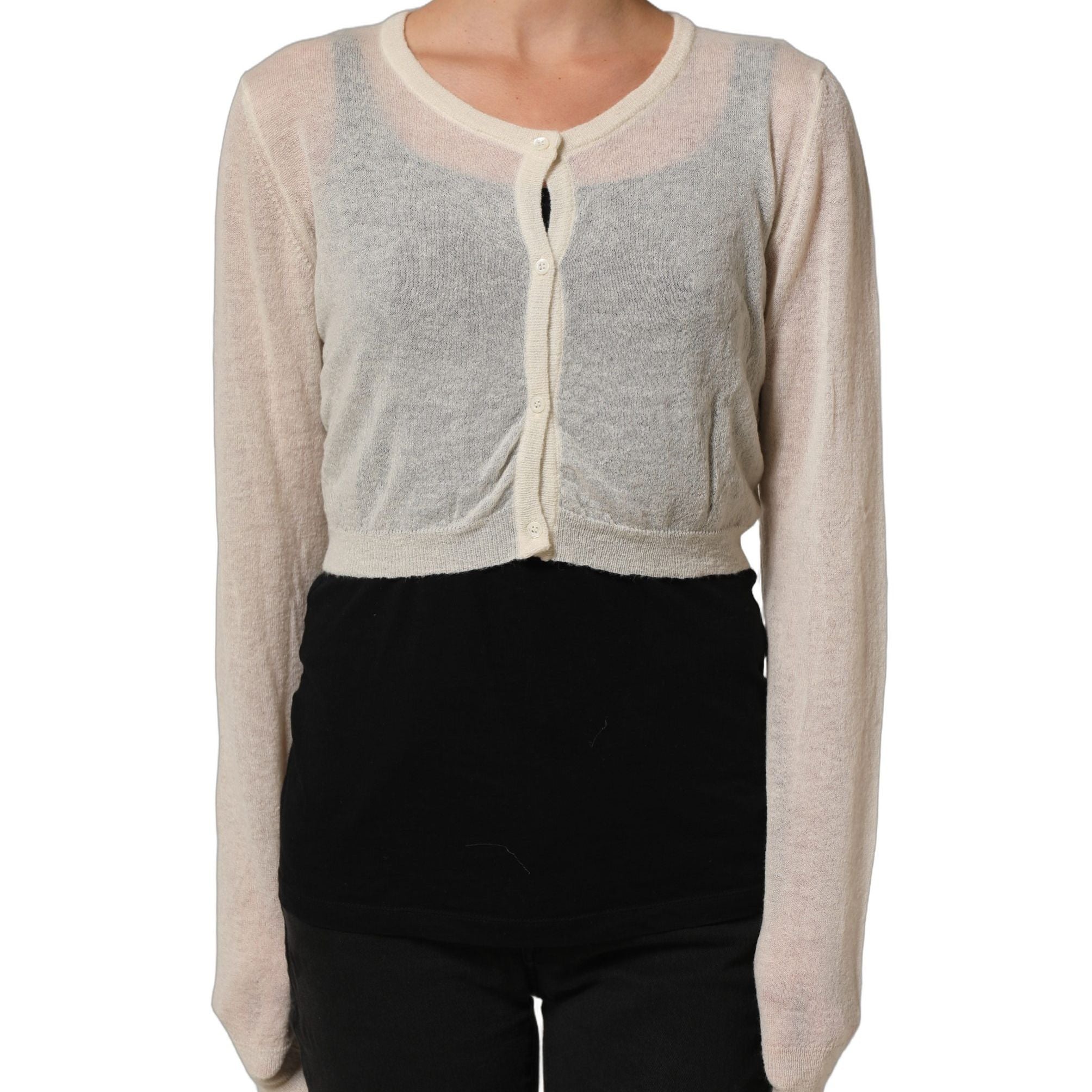 Ermanno Scervino White Knit Cropped Wool Cardigan Sweater