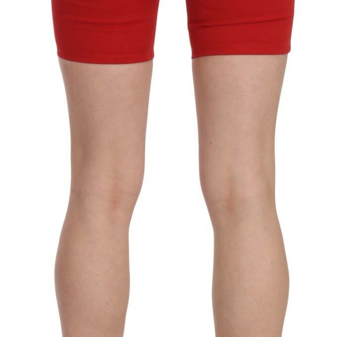 PINKO Red Mid Waist Cotton Stretch Slim Mini Shorts