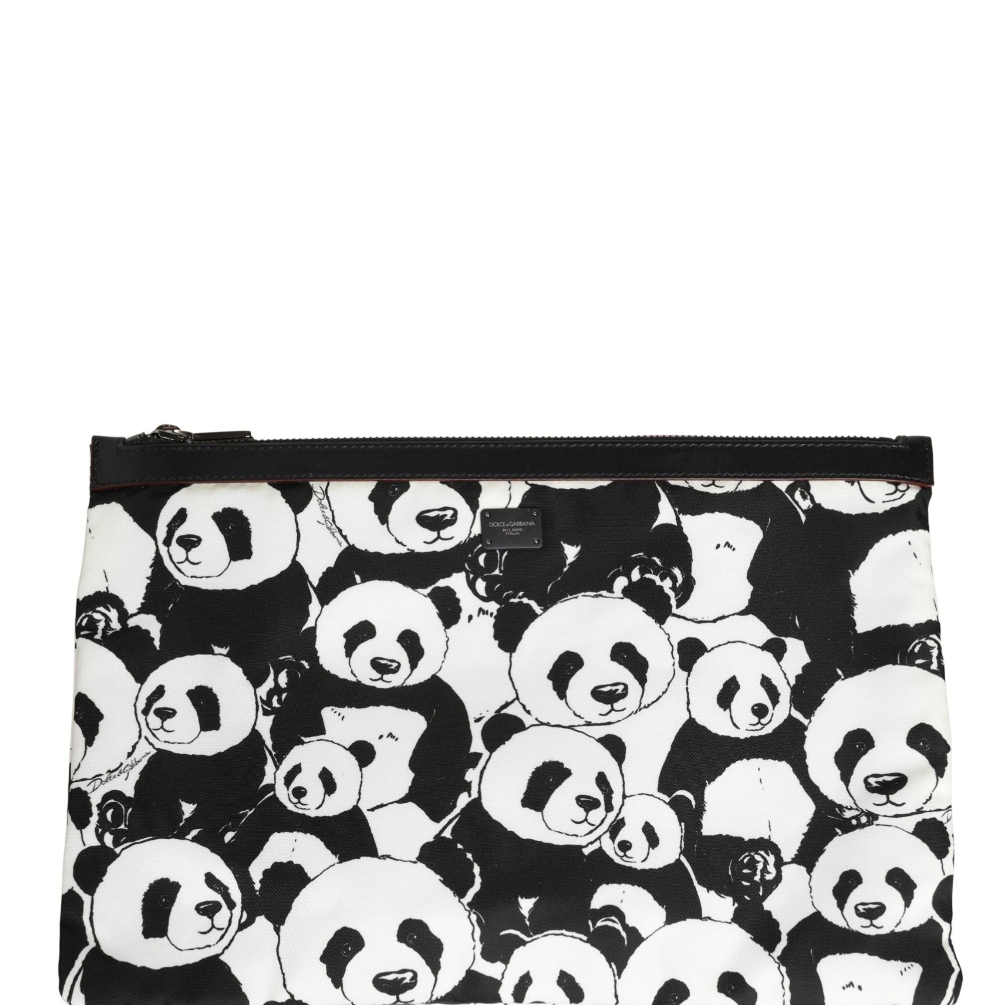Dolce & Gabbana Black White Panda Print Nylon Clutch Men Pouch Borse Bag