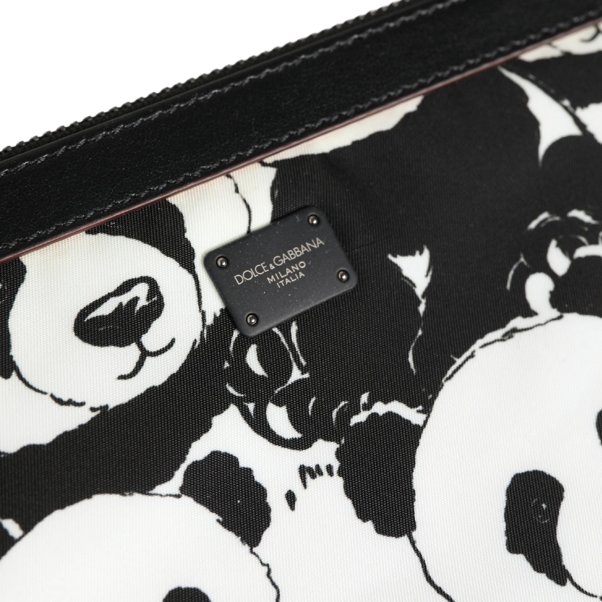 Dolce & Gabbana Black White Panda Print Nylon Clutch Men Pouch Borse Bag