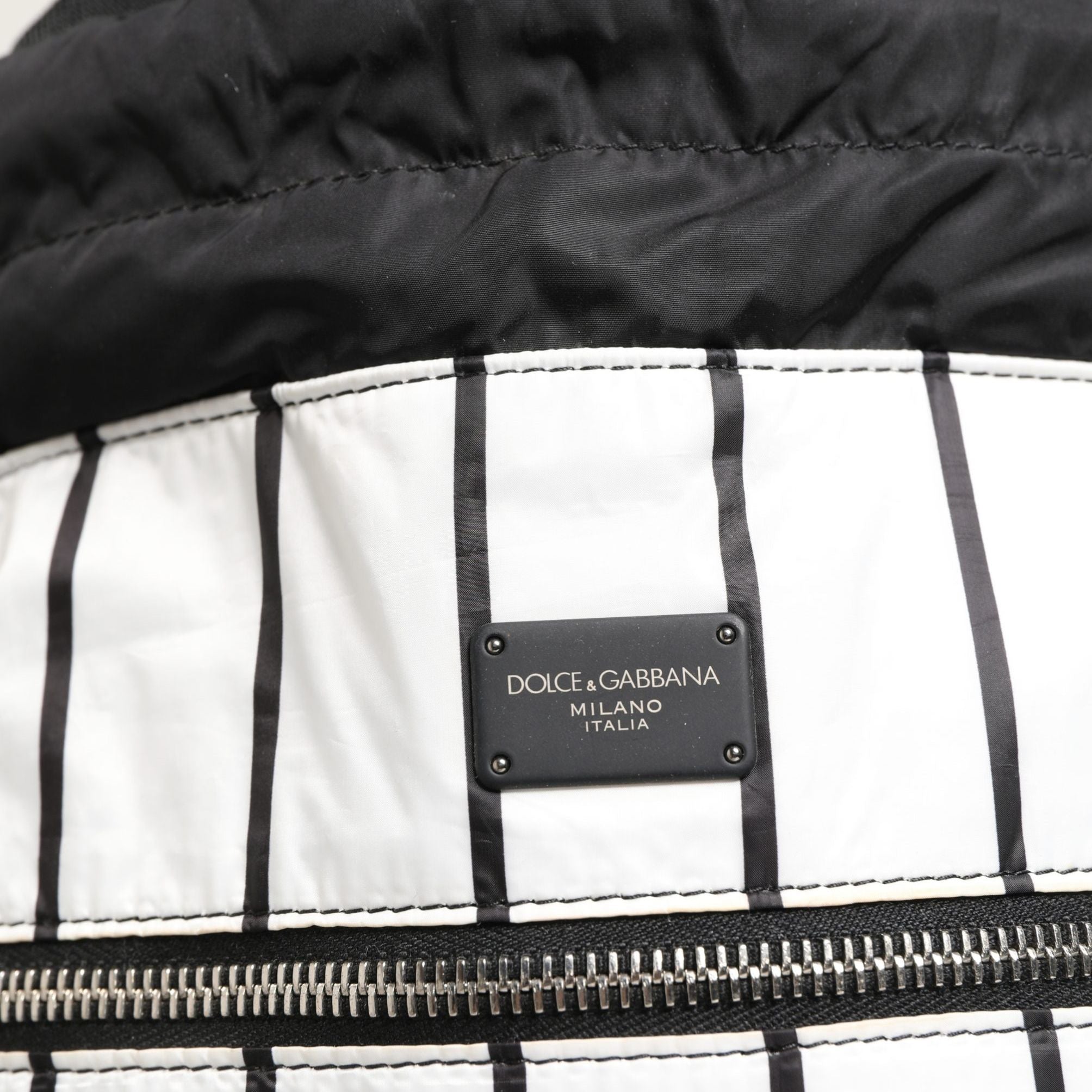 Dolce & Gabbana Black White Striped Polyester Drawstring Backpack Men Bag