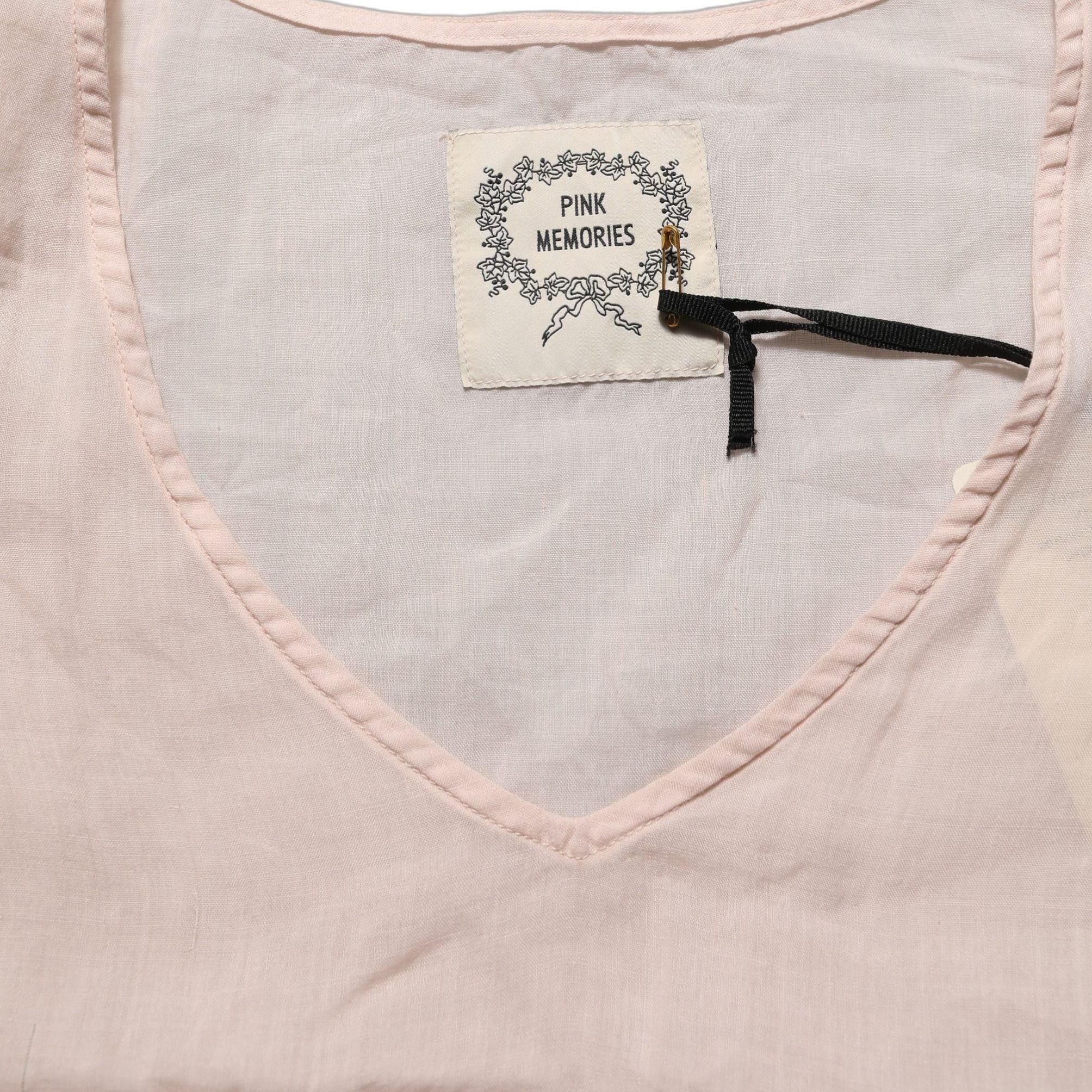 PINK MEMORIES Light Pink Linen V-Neck Long Sleeves Blouse Top