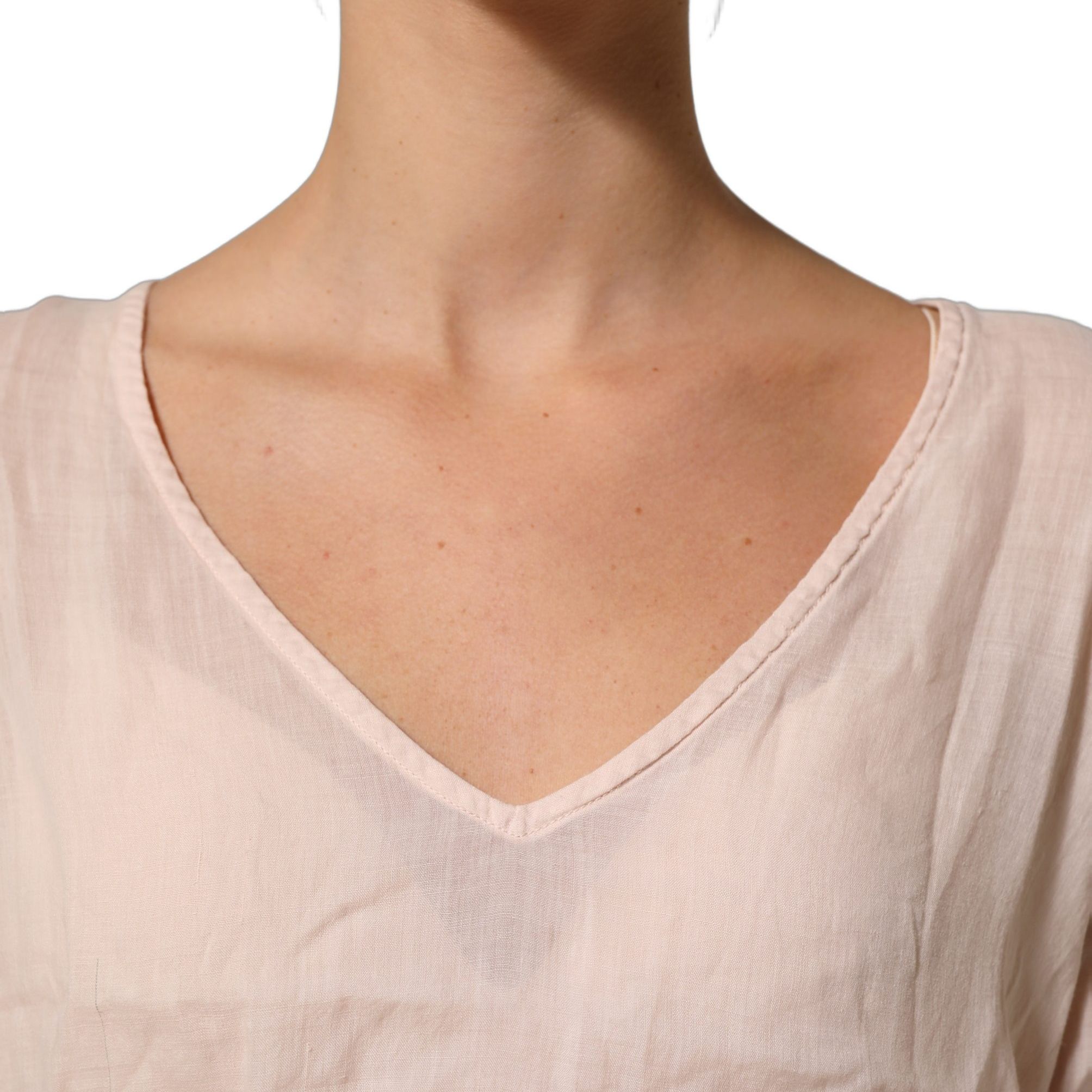 PINK MEMORIES Light Pink Linen V-Neck Long Sleeves Blouse Top