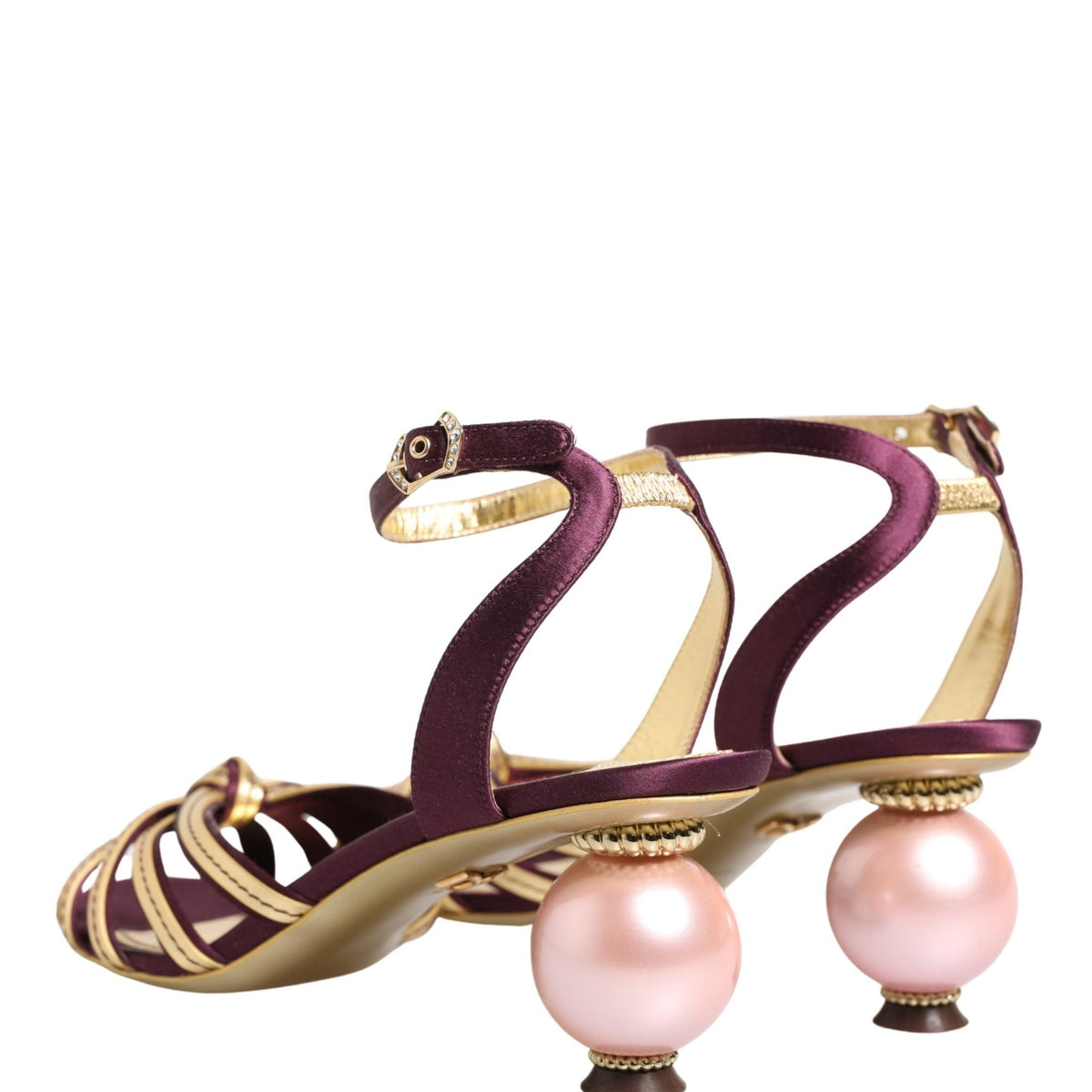 Dolce & Gabbana Purple Gold Keira Pearl Heels Sandals Shoes