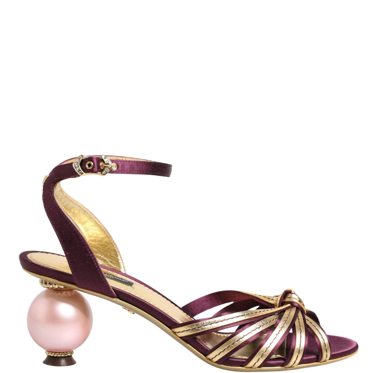 Dolce & Gabbana Purple Gold Keira Pearl Heels Sandals Shoes