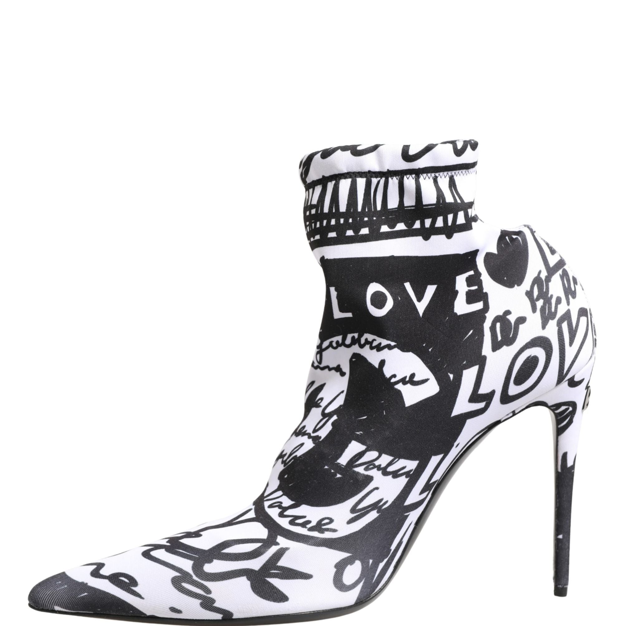 Dolce & Gabbana White Graffiti Stretch Ankle Boots Shoes