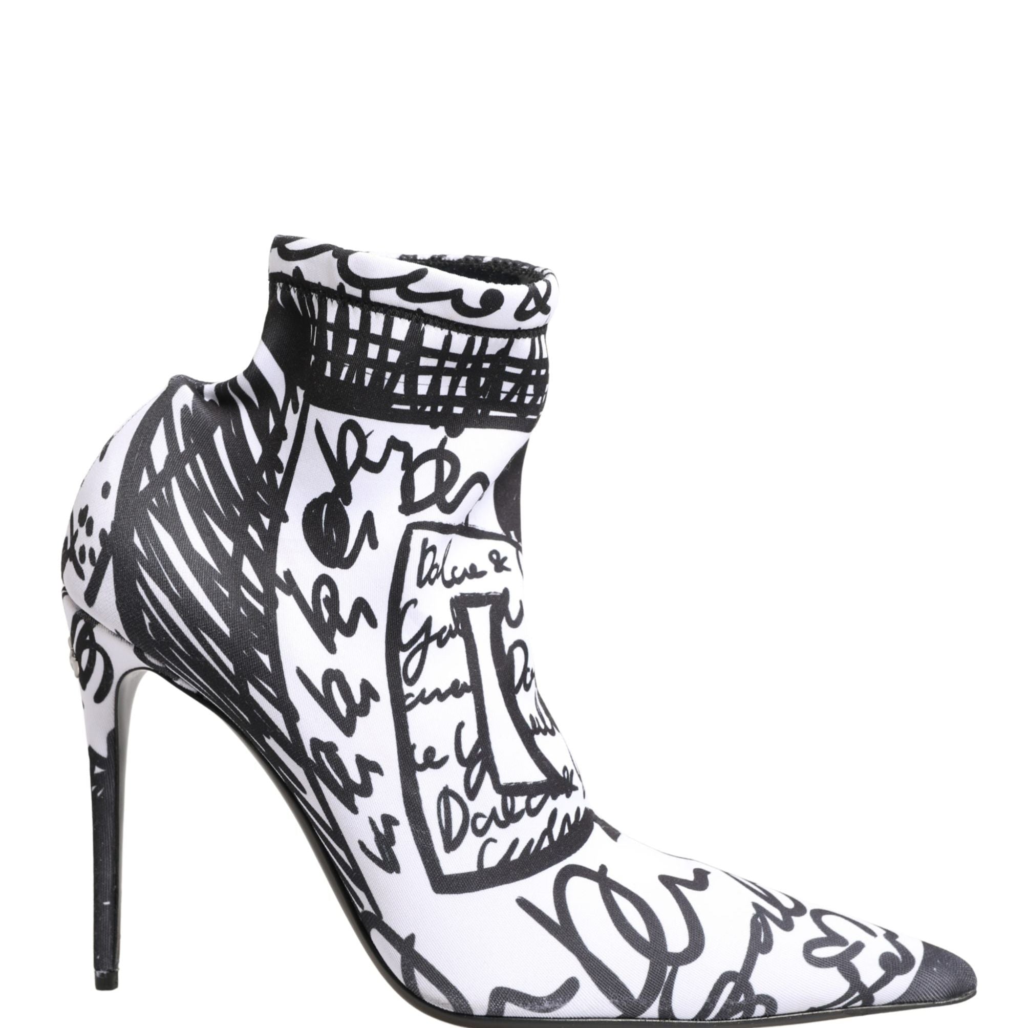 Dolce & Gabbana White Graffiti Stretch Ankle Boots Shoes