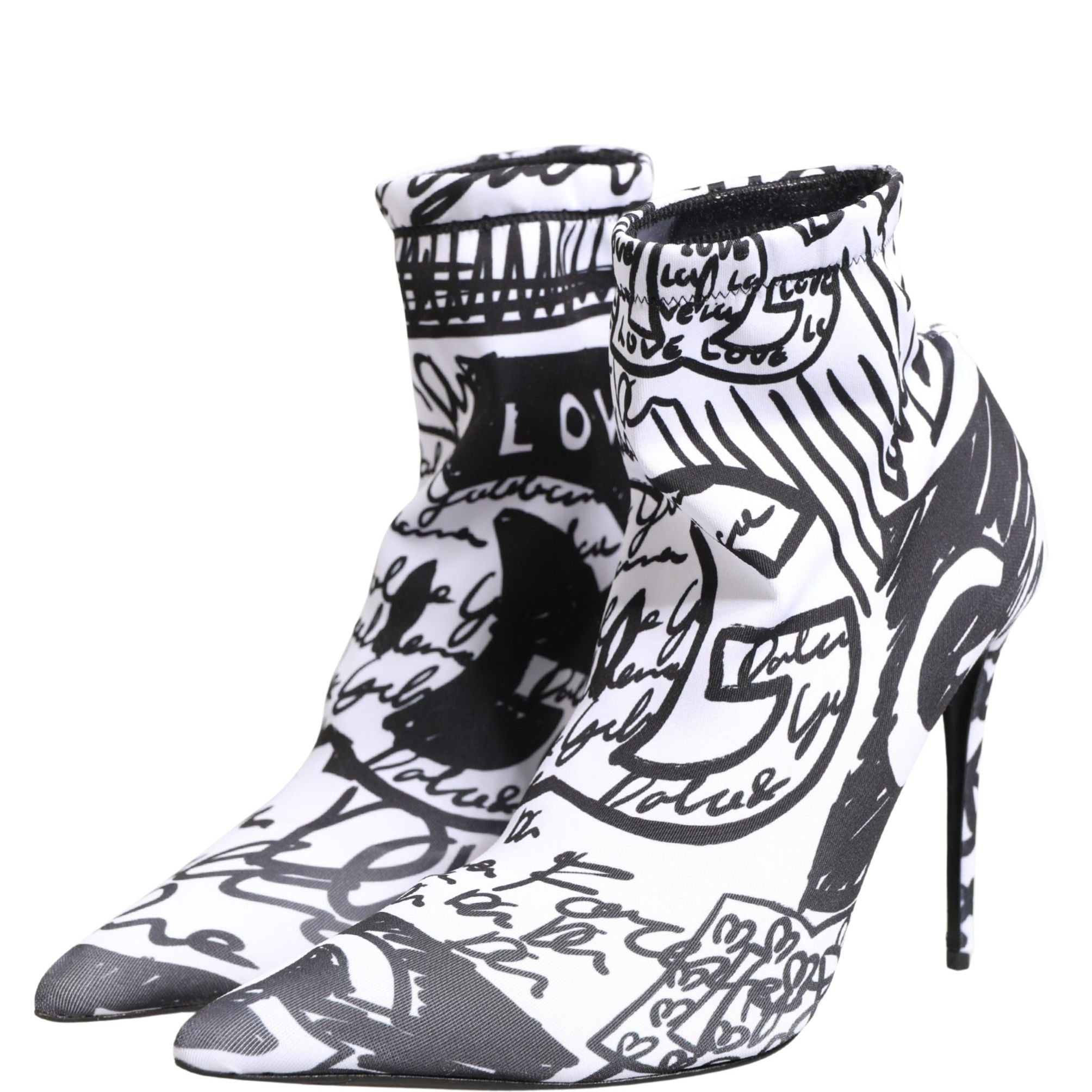 Dolce & Gabbana White Graffiti Stretch Ankle Boots Shoes