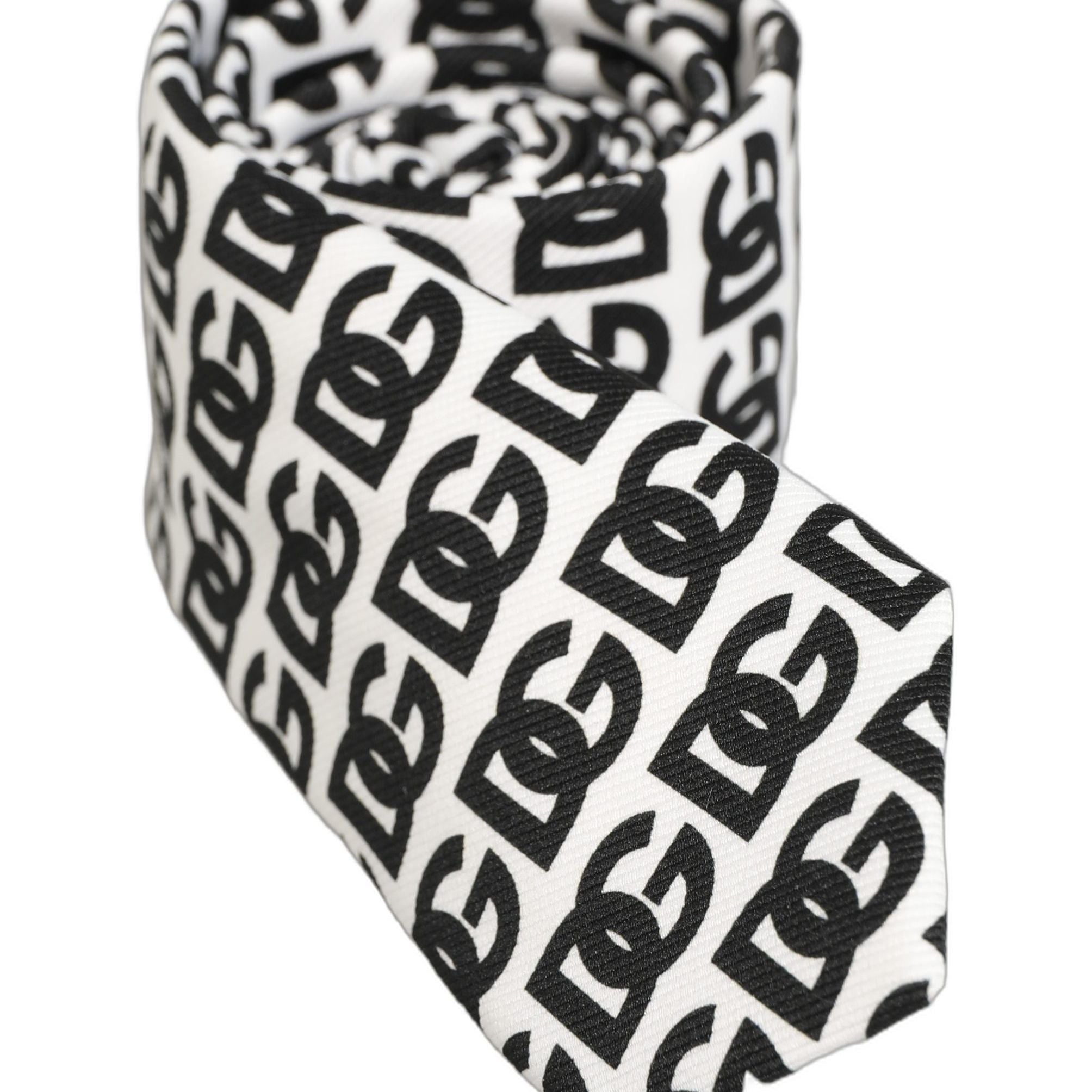 Dolce & Gabbana White Black Logo Monogram Wide Adjustable Men Necktie Tie