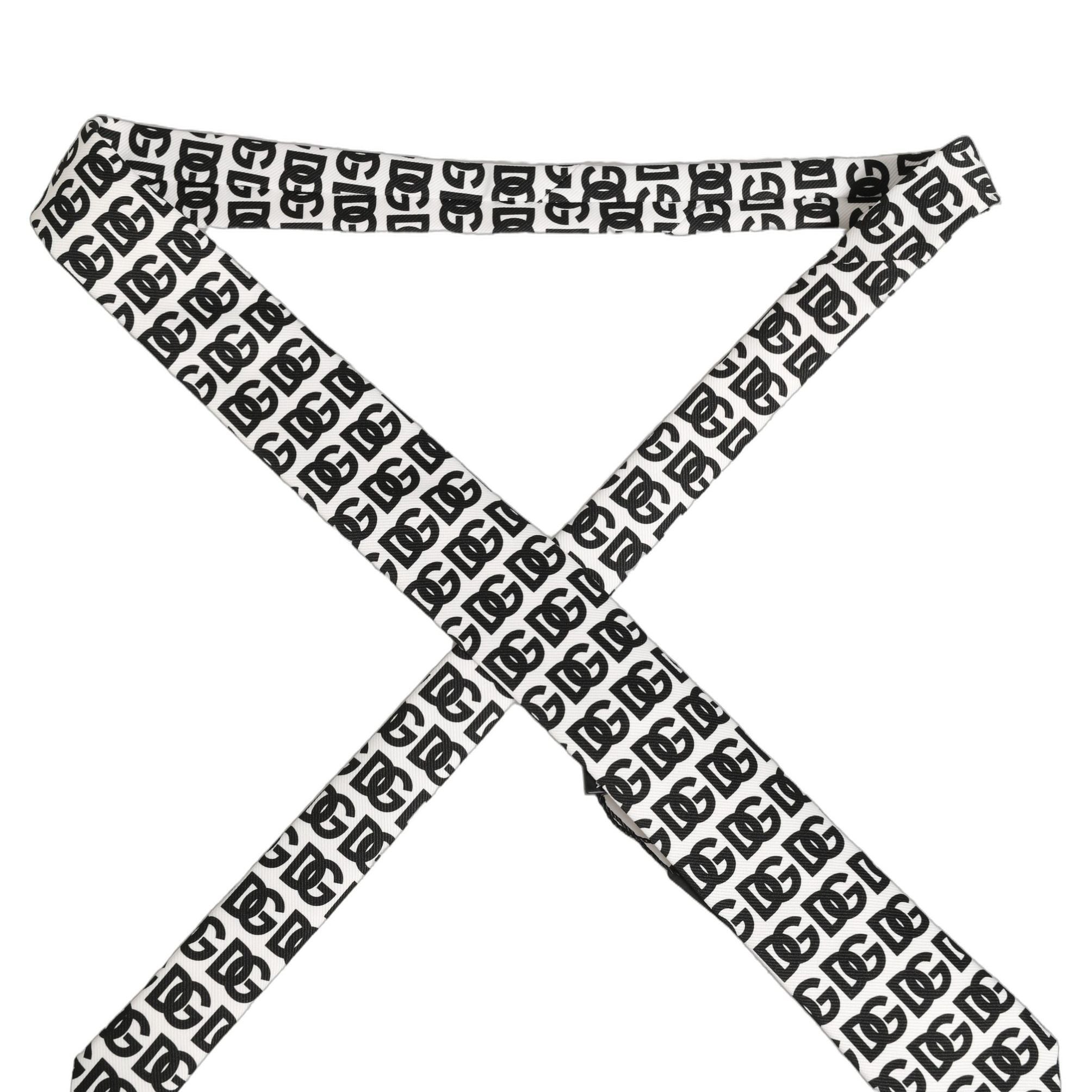 Dolce & Gabbana White Black Logo Monogram Wide Adjustable Men Necktie Tie