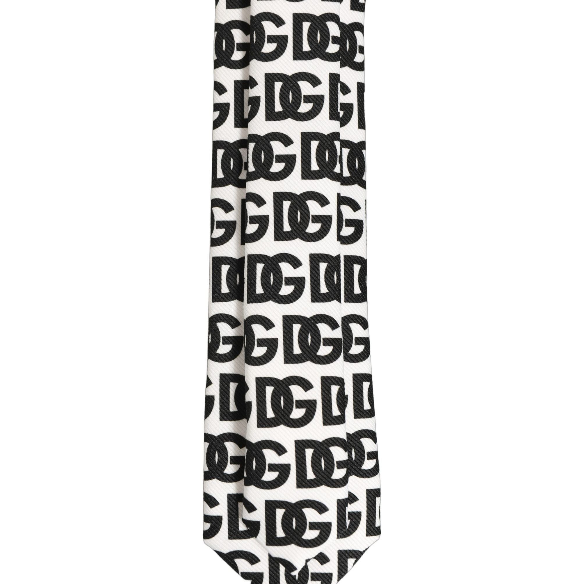 Dolce & Gabbana White Black Logo Monogram Wide Adjustable Men Necktie Tie