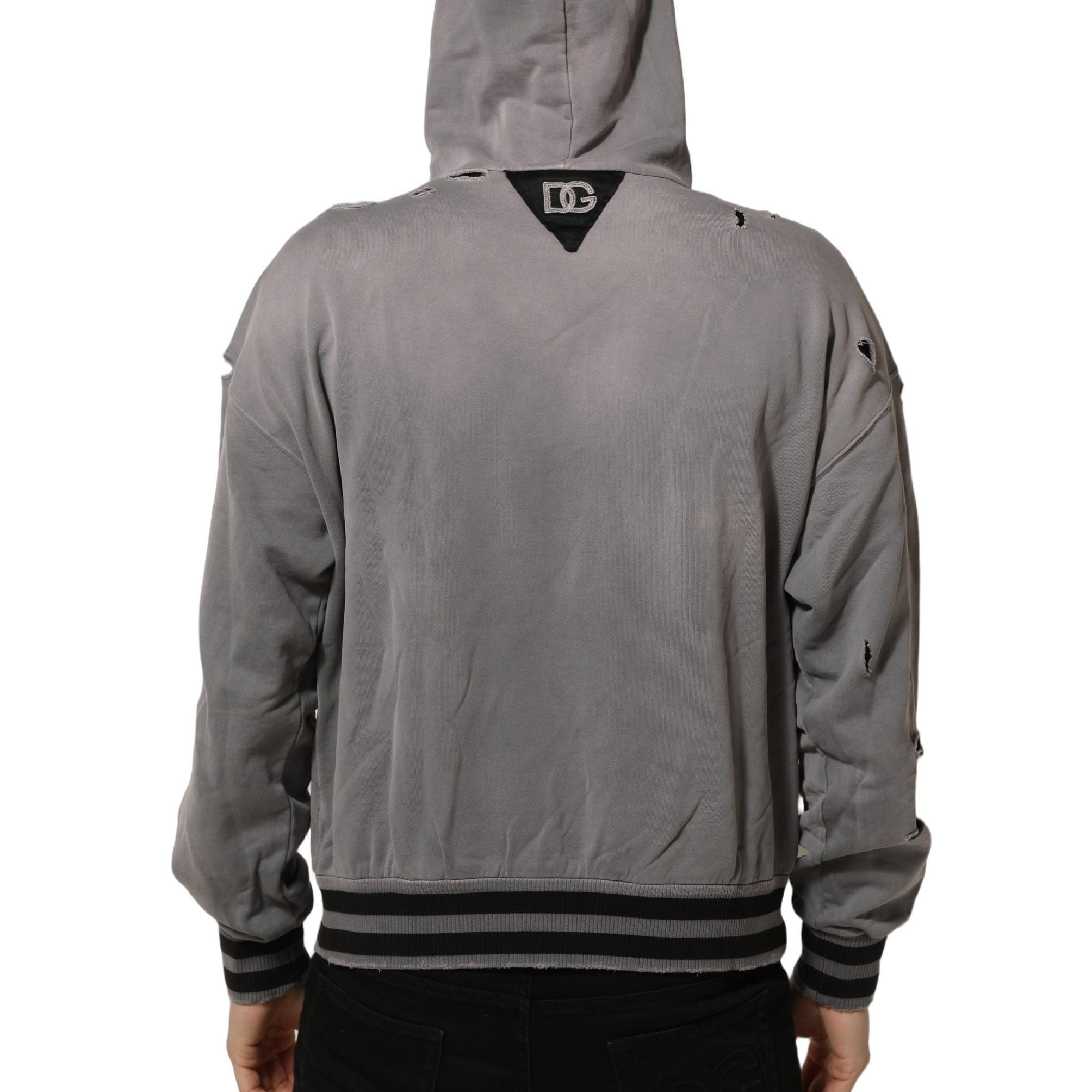 Dolce & Gabbana Gray Graphic Hooded Sweatshirt Men Sweater