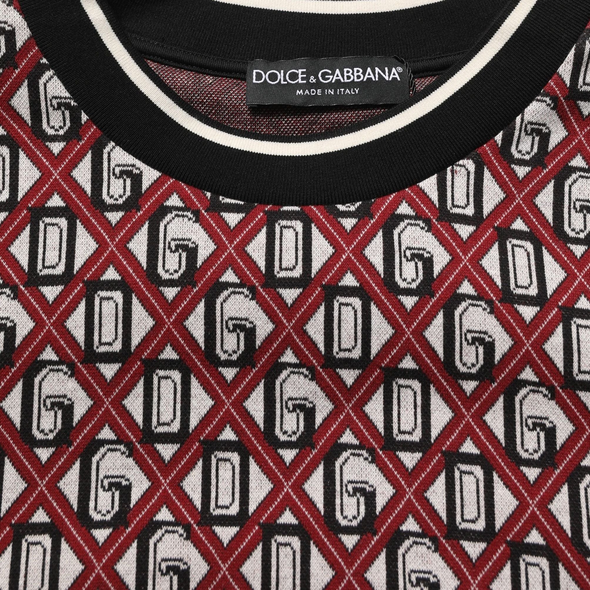 Dolce & Gabbana Red Logo Cotton Jacquard Sweatshirt Sweater