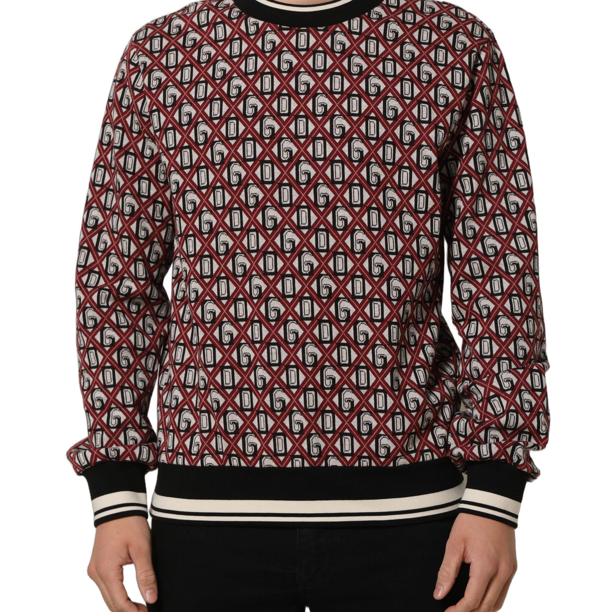 Dolce & Gabbana Red Logo Cotton Jacquard Sweatshirt Sweater