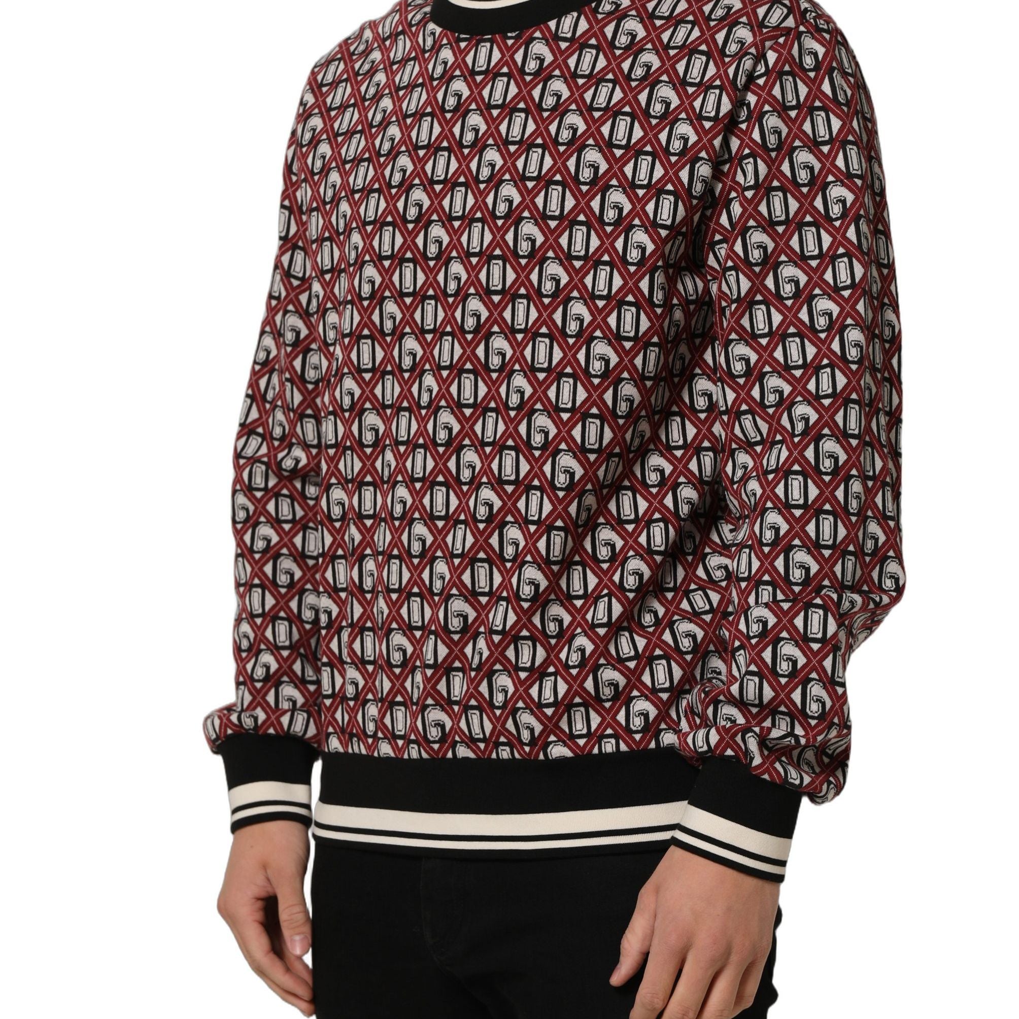 Dolce & Gabbana Red Logo Cotton Jacquard Sweatshirt Sweater