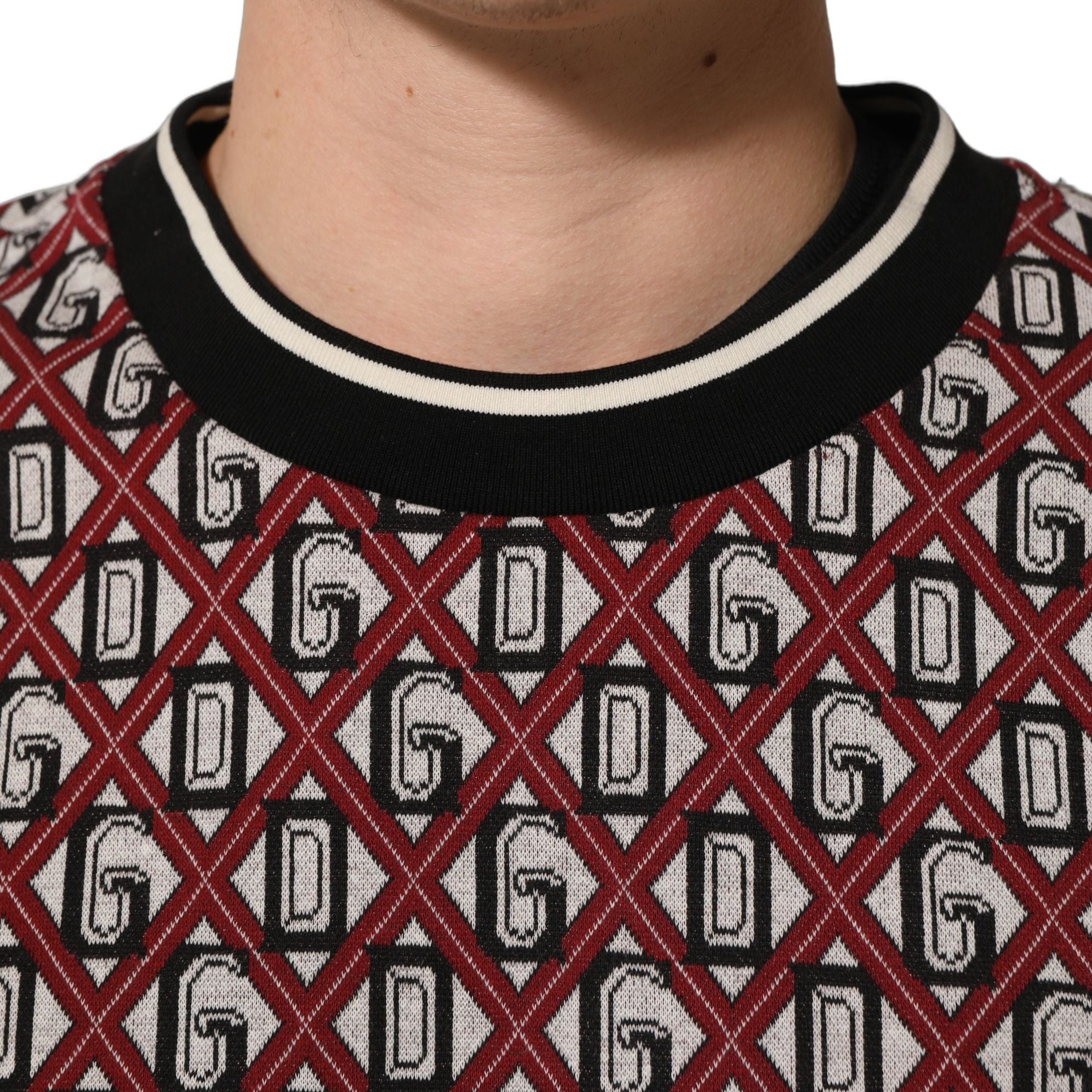 Dolce & Gabbana Red Logo Cotton Jacquard Sweatshirt Sweater