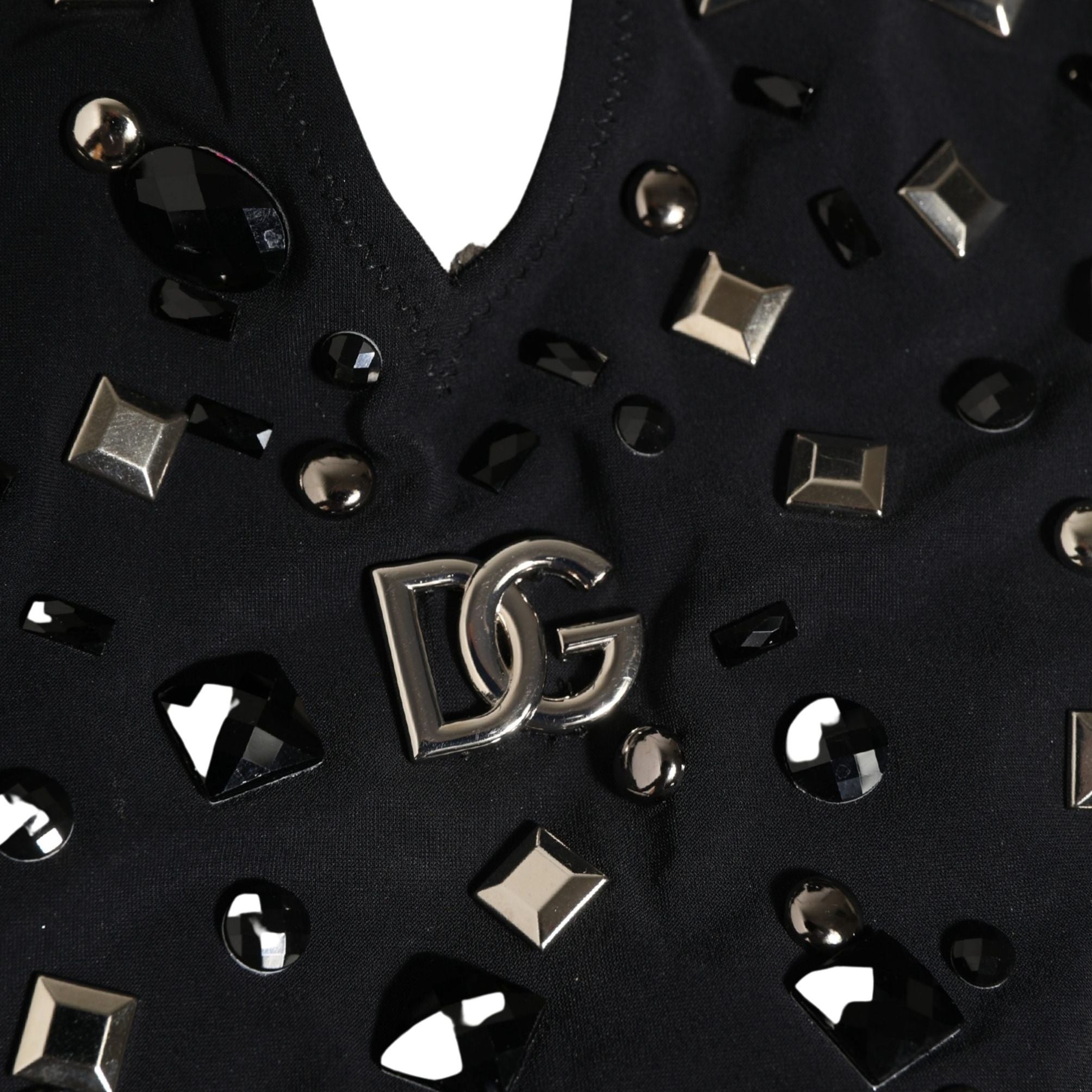 Dolce & Gabbana Black Logo Embellished Cutout One Piece Swimwear