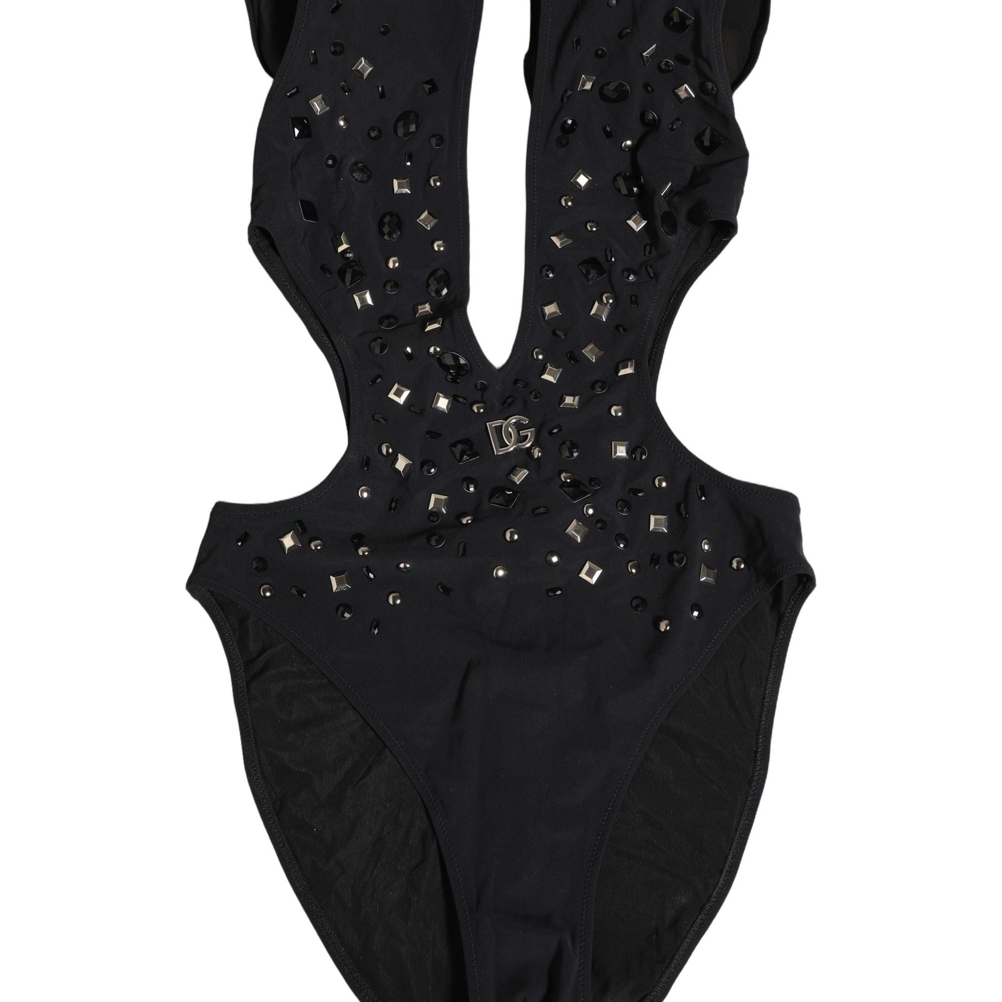 Dolce & Gabbana Black Logo Embellished Cutout One Piece Swimwear