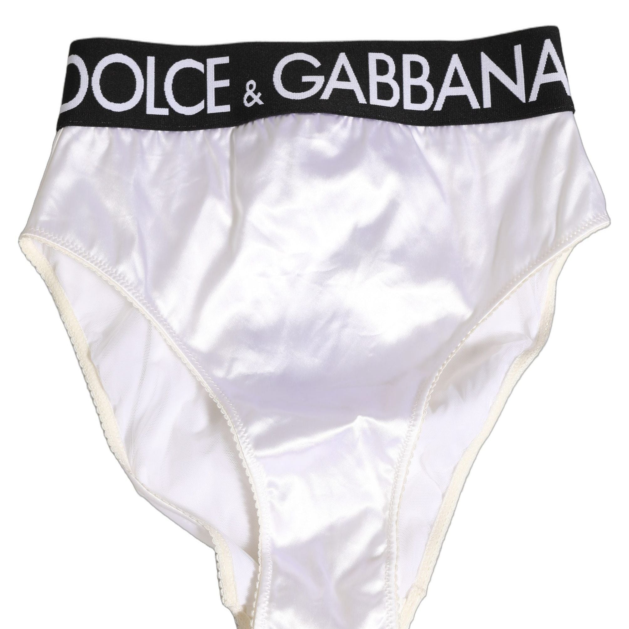 Dolce & Gabbana White Satin High-Waist Brief Logo Women Underwear