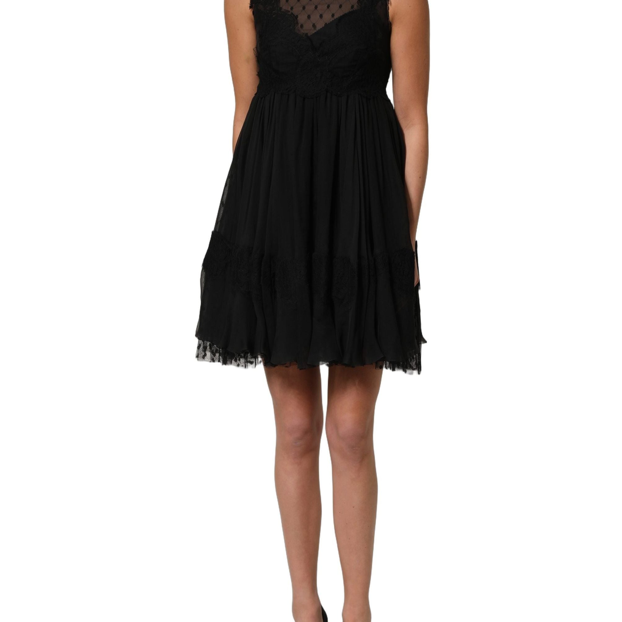 Dolce & Gabbana Black Lace Trim Sleeveless A-line Mini Dress