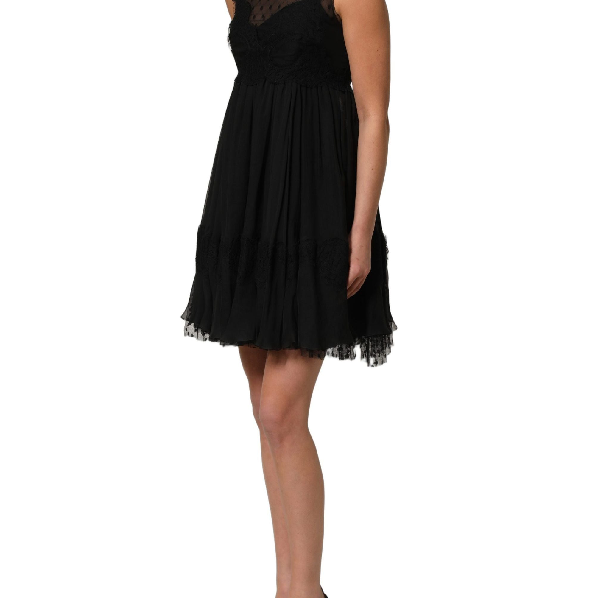Dolce & Gabbana Black Lace Trim Sleeveless A-line Mini Dress