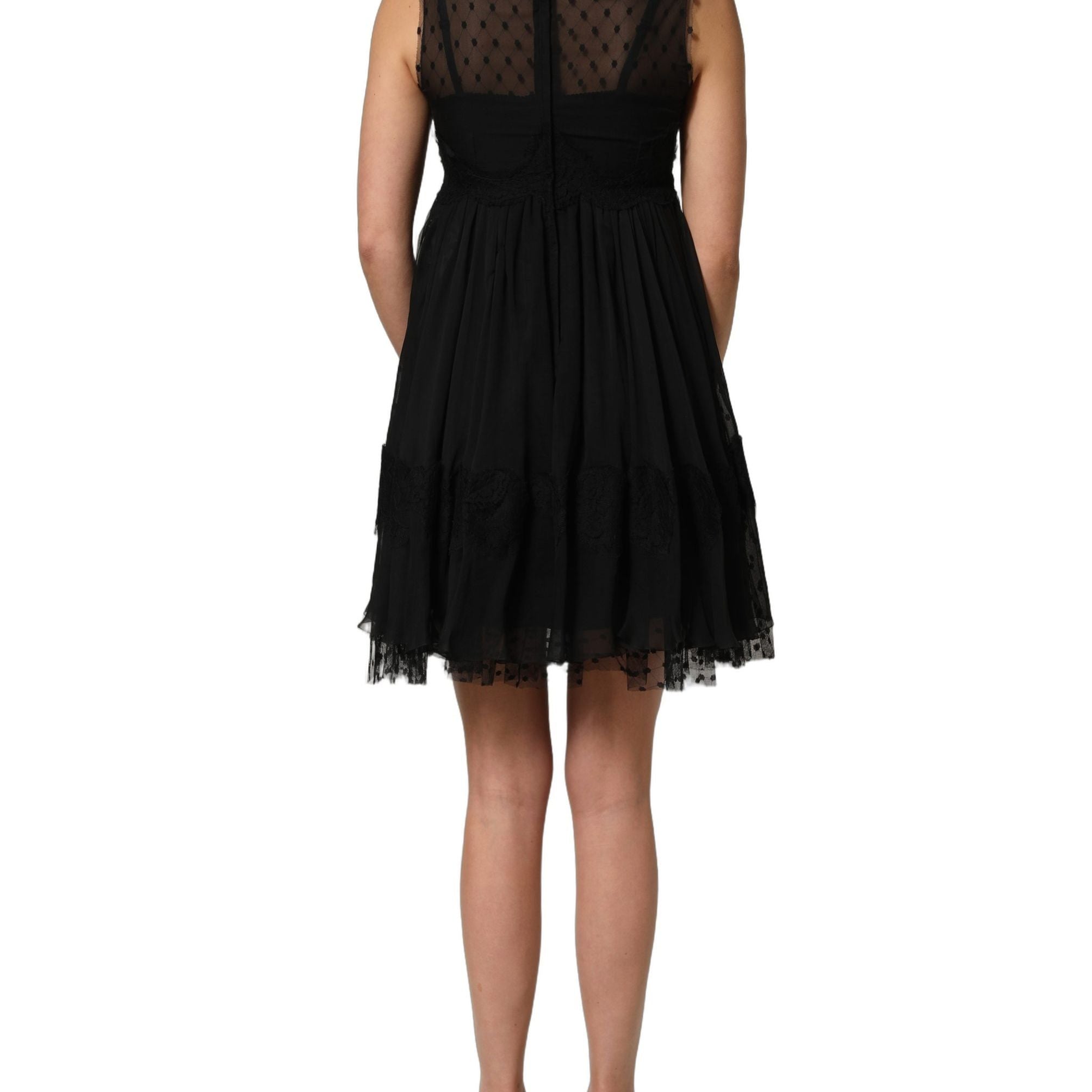 Dolce & Gabbana Black Lace Trim Sleeveless A-line Mini Dress