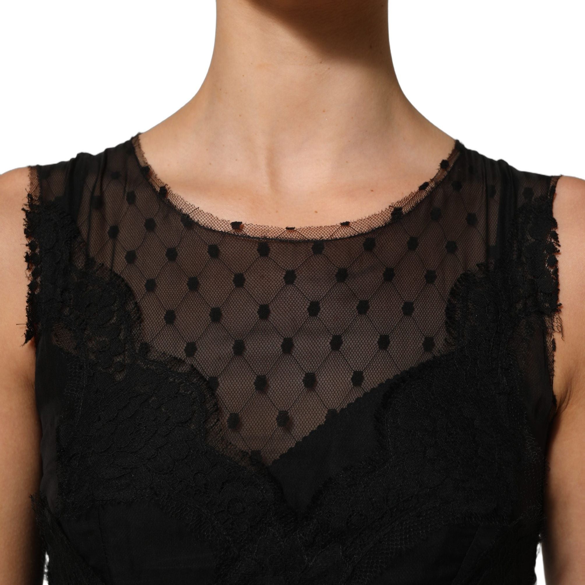 Dolce & Gabbana Black Lace Trim Sleeveless A-line Mini Dress