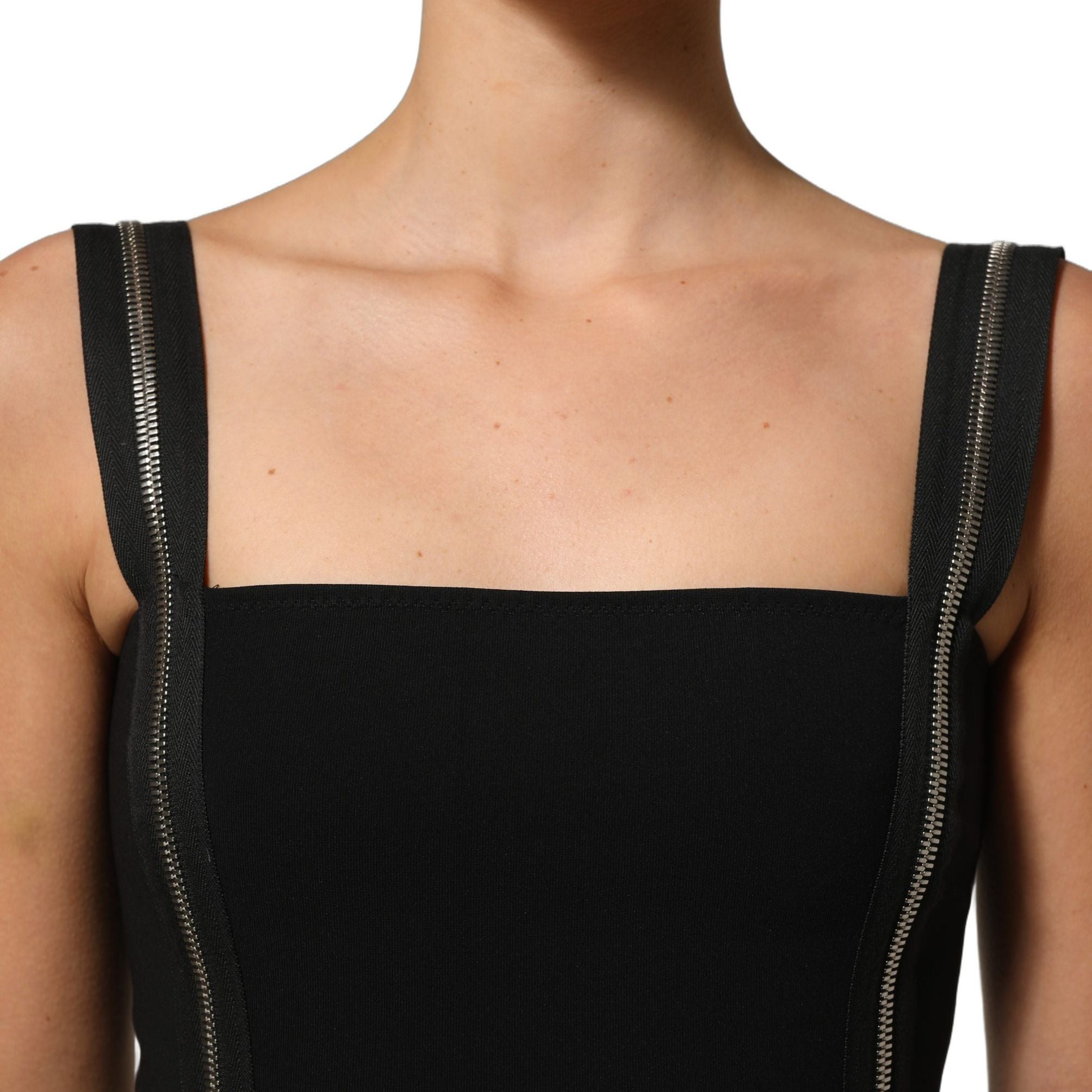 Dolce & Gabbana Black Sleeveless Front Zipper Midi Dress