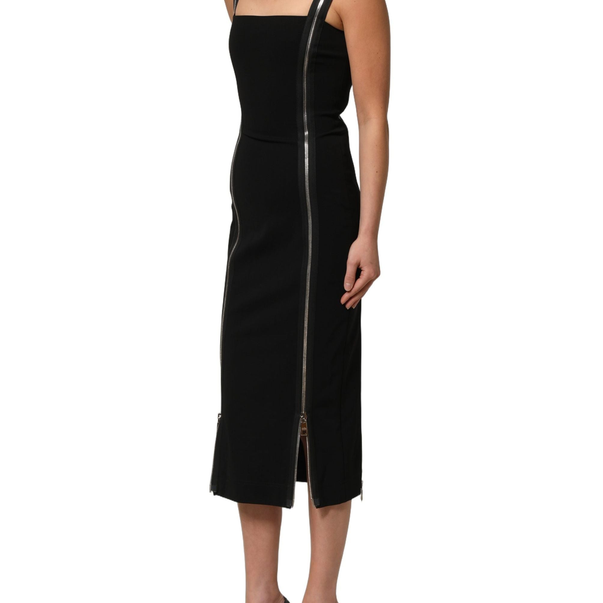 Dolce & Gabbana Black Sleeveless Front Zipper Midi Dress