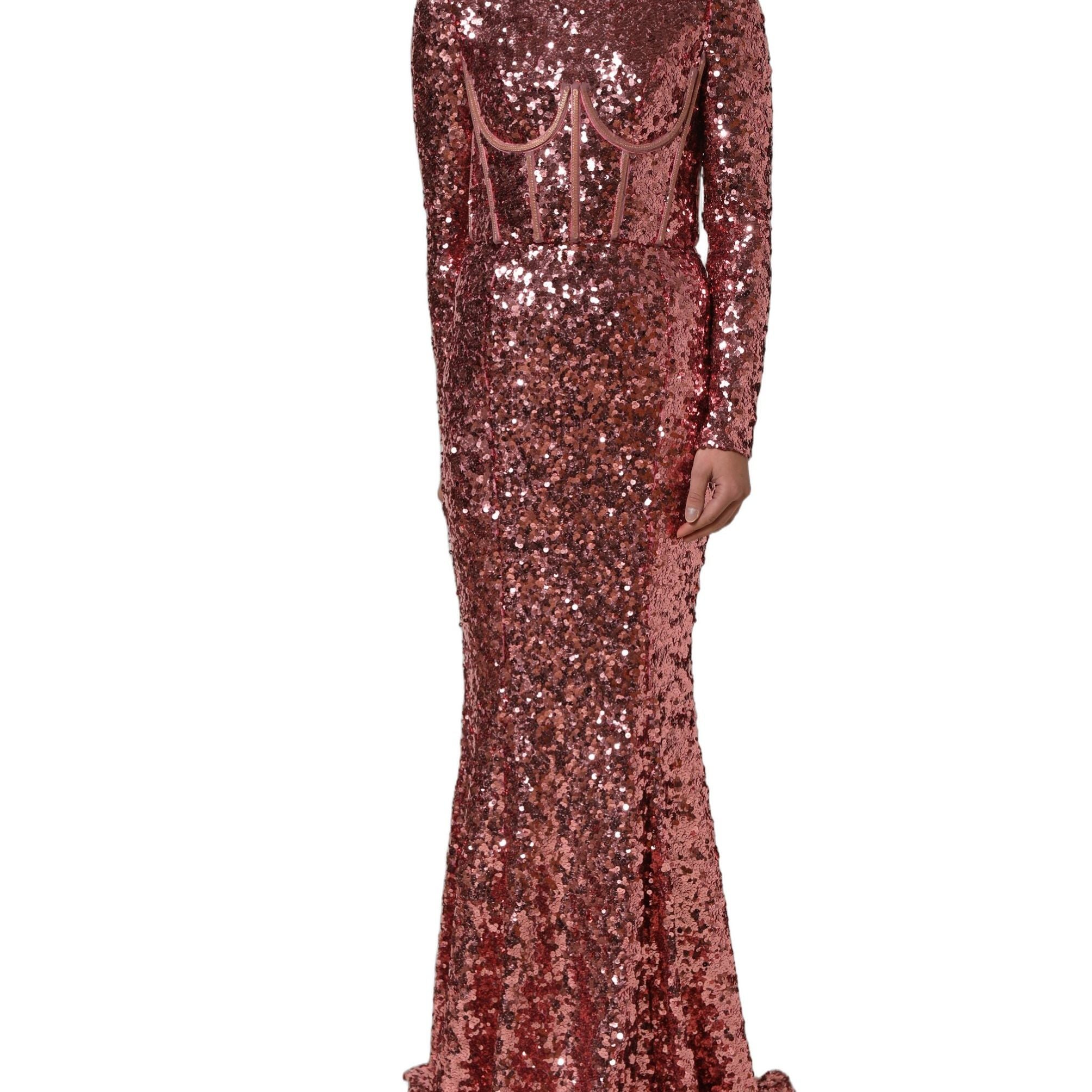 Dolce & Gabbana Pink Long Sequined Corset Detailing Gown Dress
