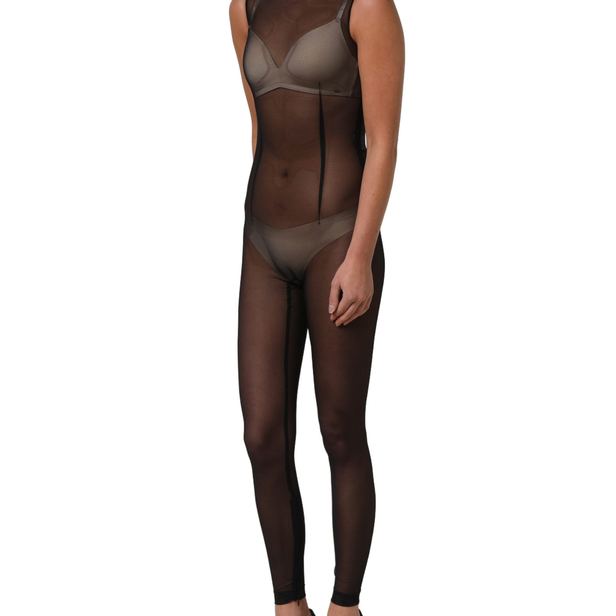 Dolce & Gabbana Black Sheer Mesh Jumpsuit Turtleneck Dress