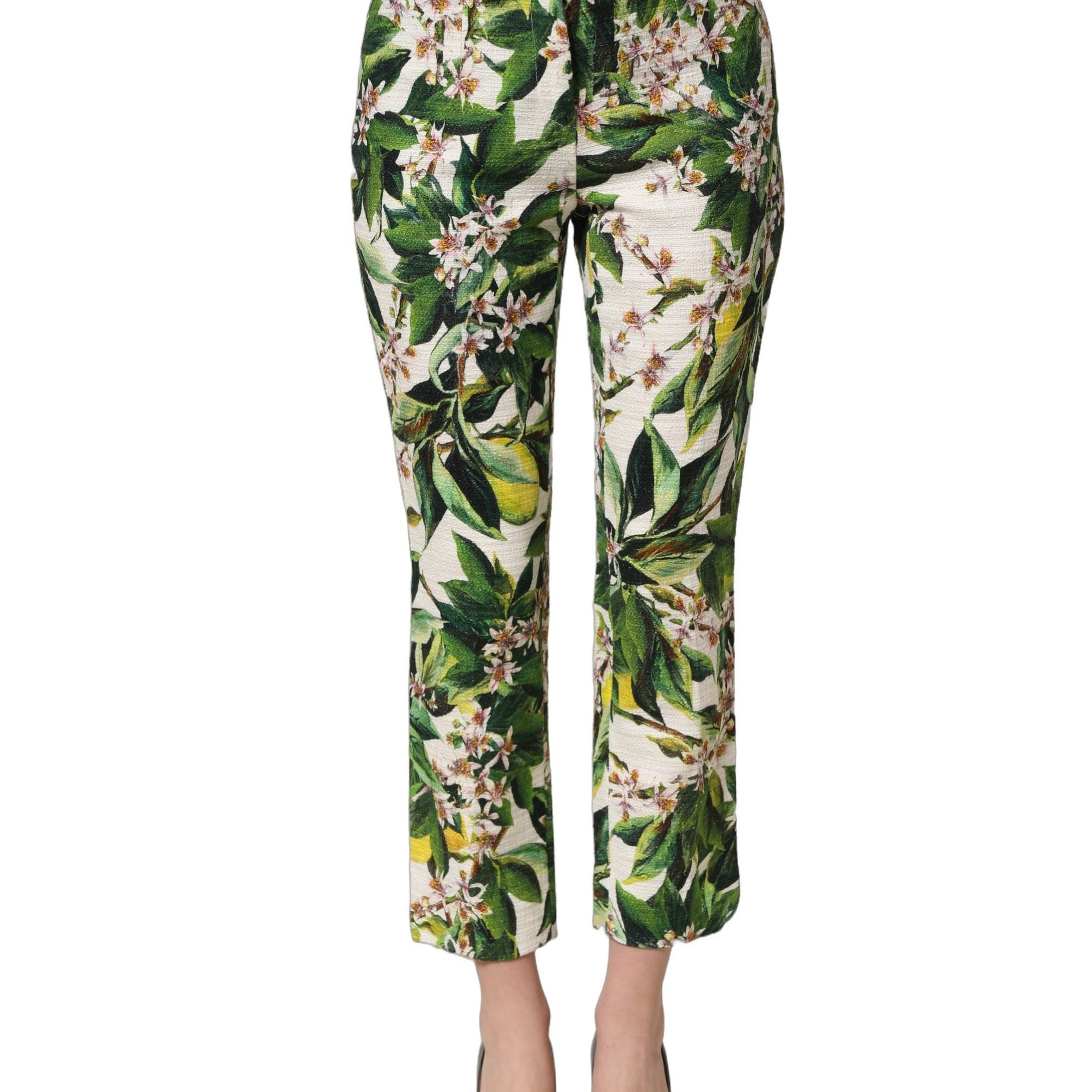 Dolce & Gabbana White Floral Print Cropped Straight Pants