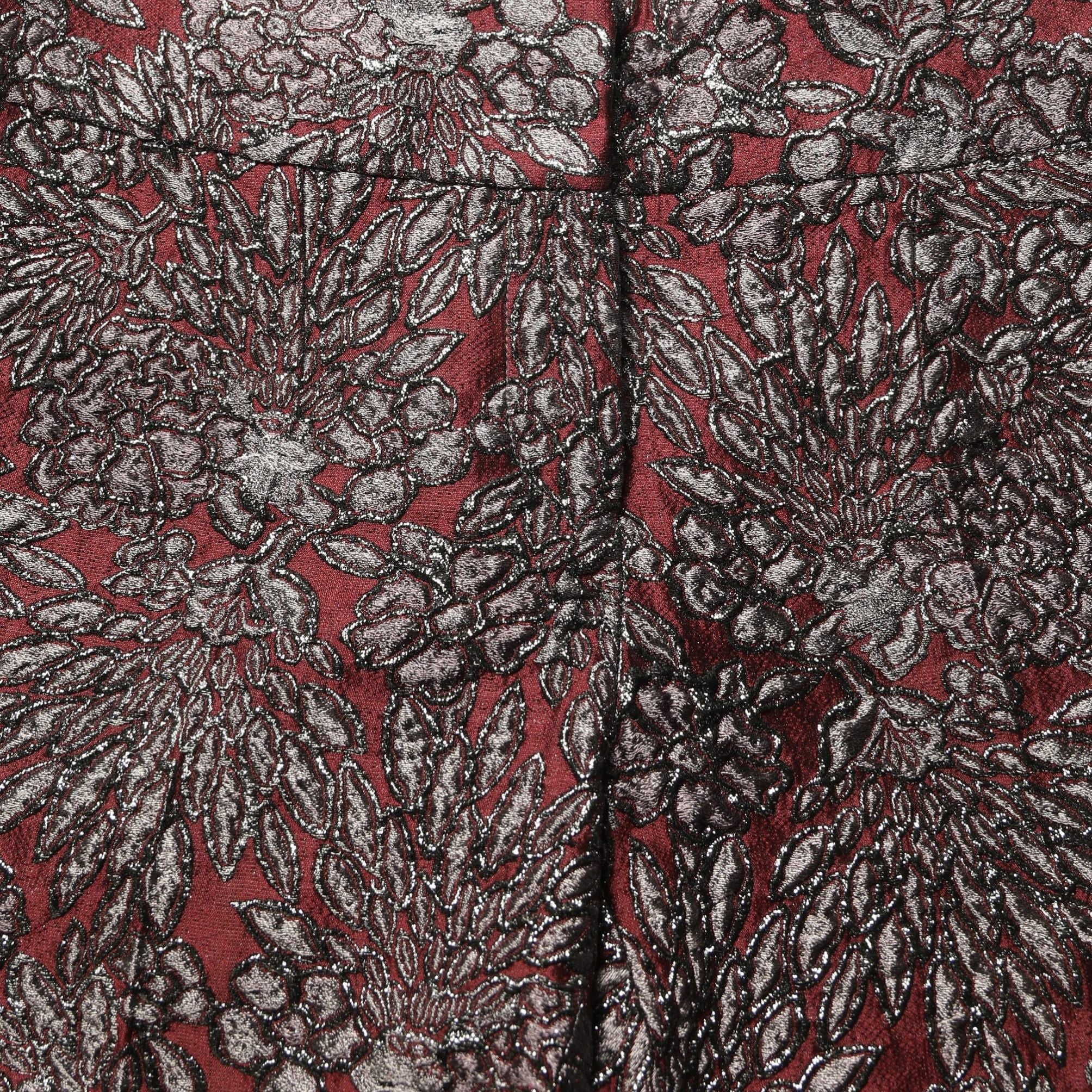 Dolce & Gabbana Burgundy Grey Floral Jacquard Straight Pants