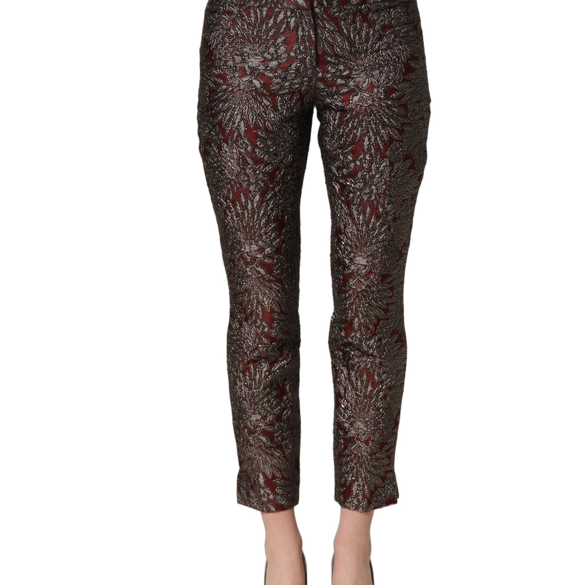 Dolce & Gabbana Burgundy Grey Floral Jacquard Straight Pants