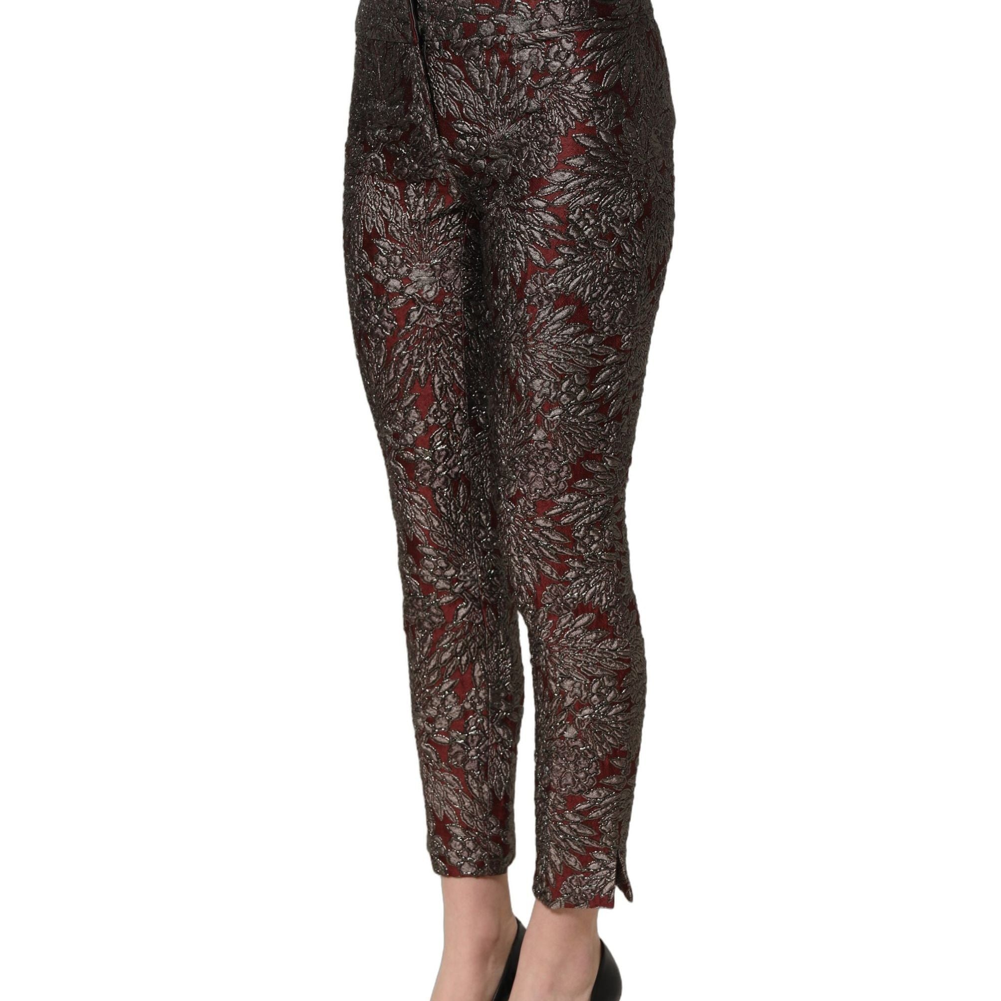 Dolce & Gabbana Burgundy Grey Floral Jacquard Straight Pants