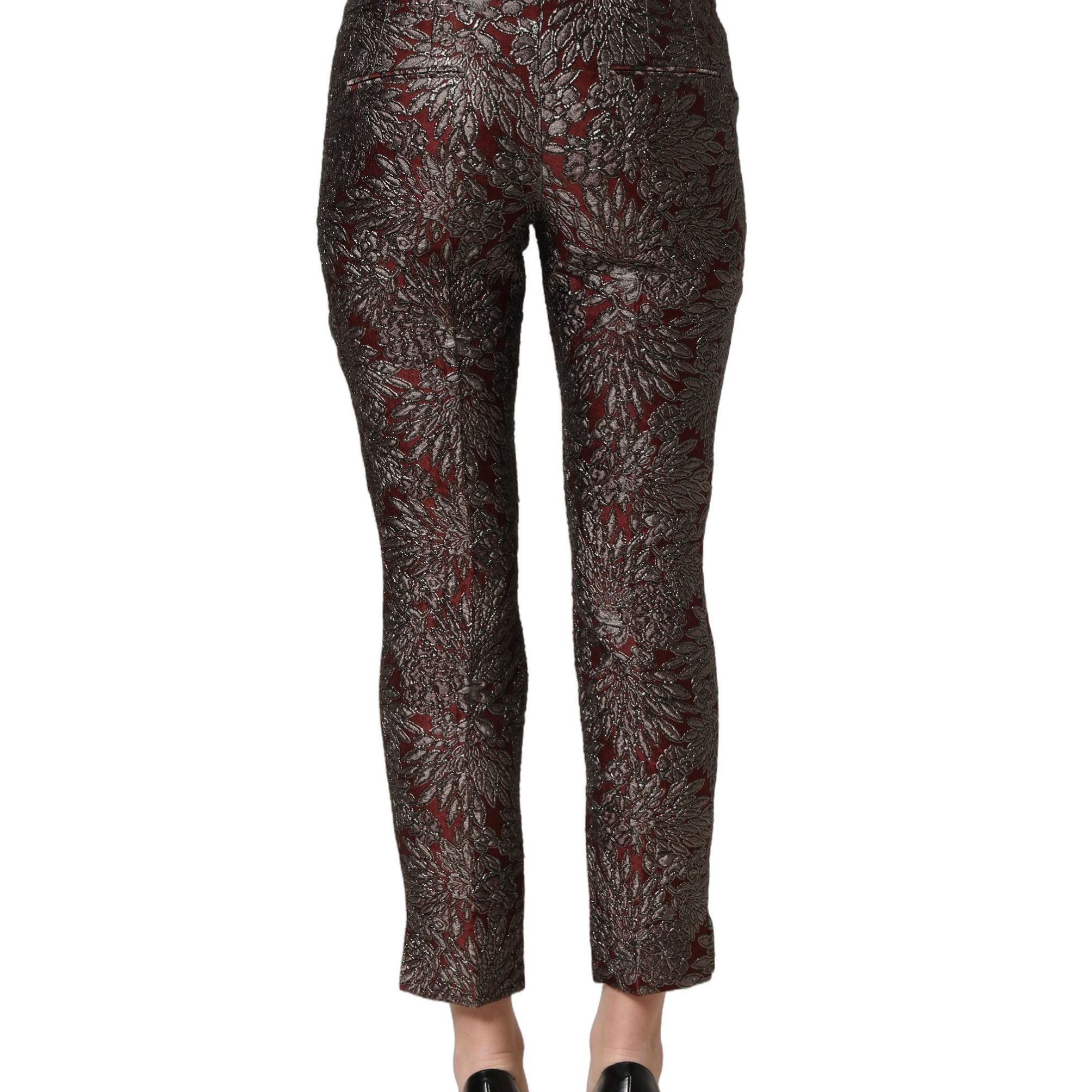 Dolce & Gabbana Burgundy Grey Floral Jacquard Straight Pants