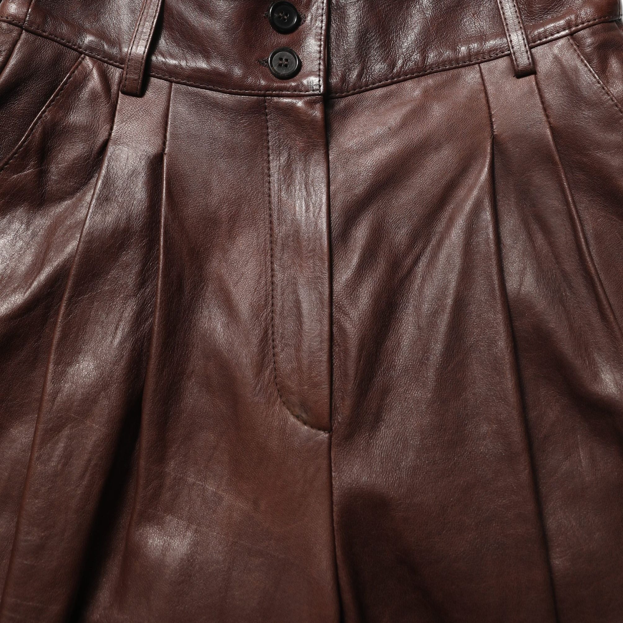 Dolce & Gabbana Brown Leather High Waist Tapered Leg Pants