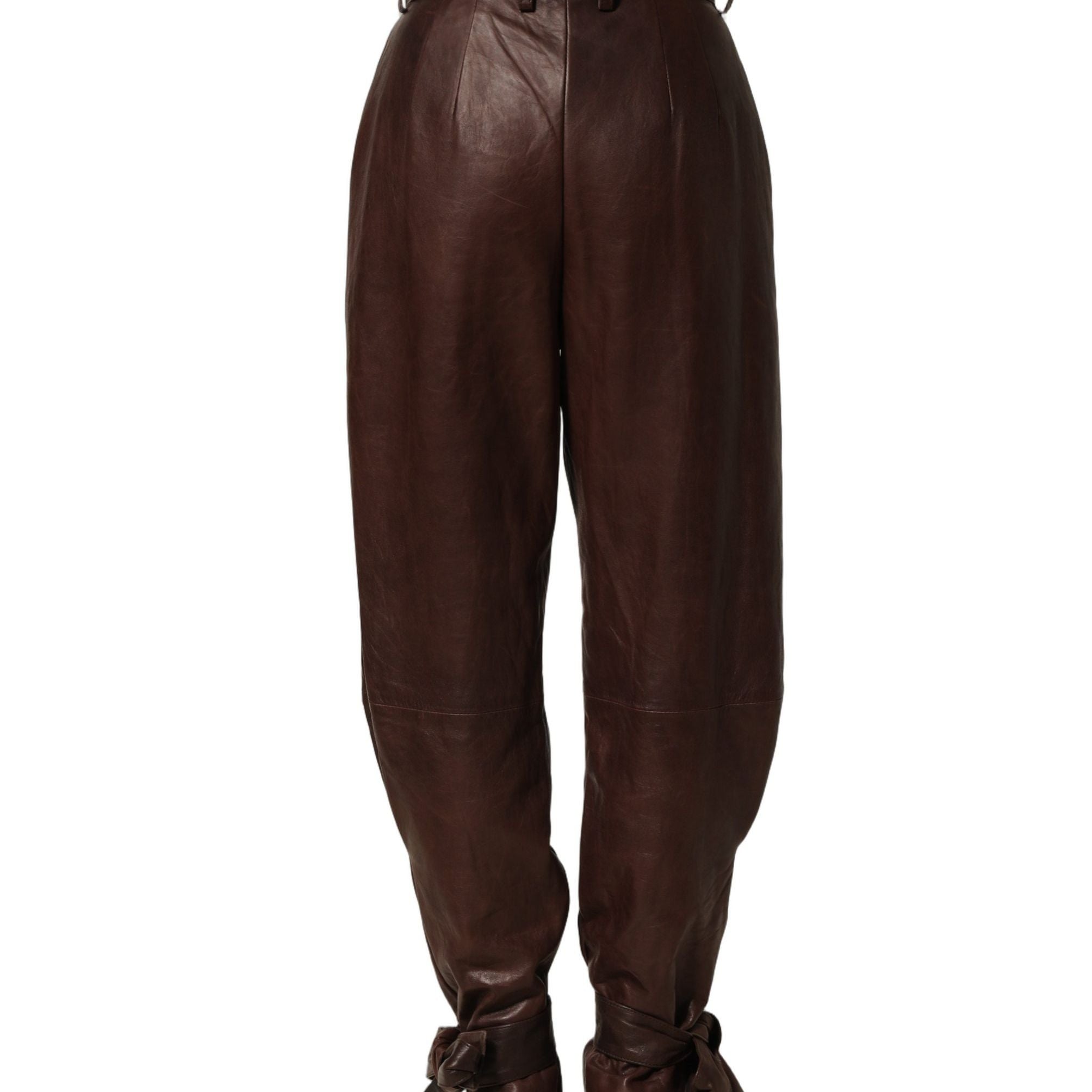 Dolce & Gabbana Brown Leather High Waist Tapered Leg Pants