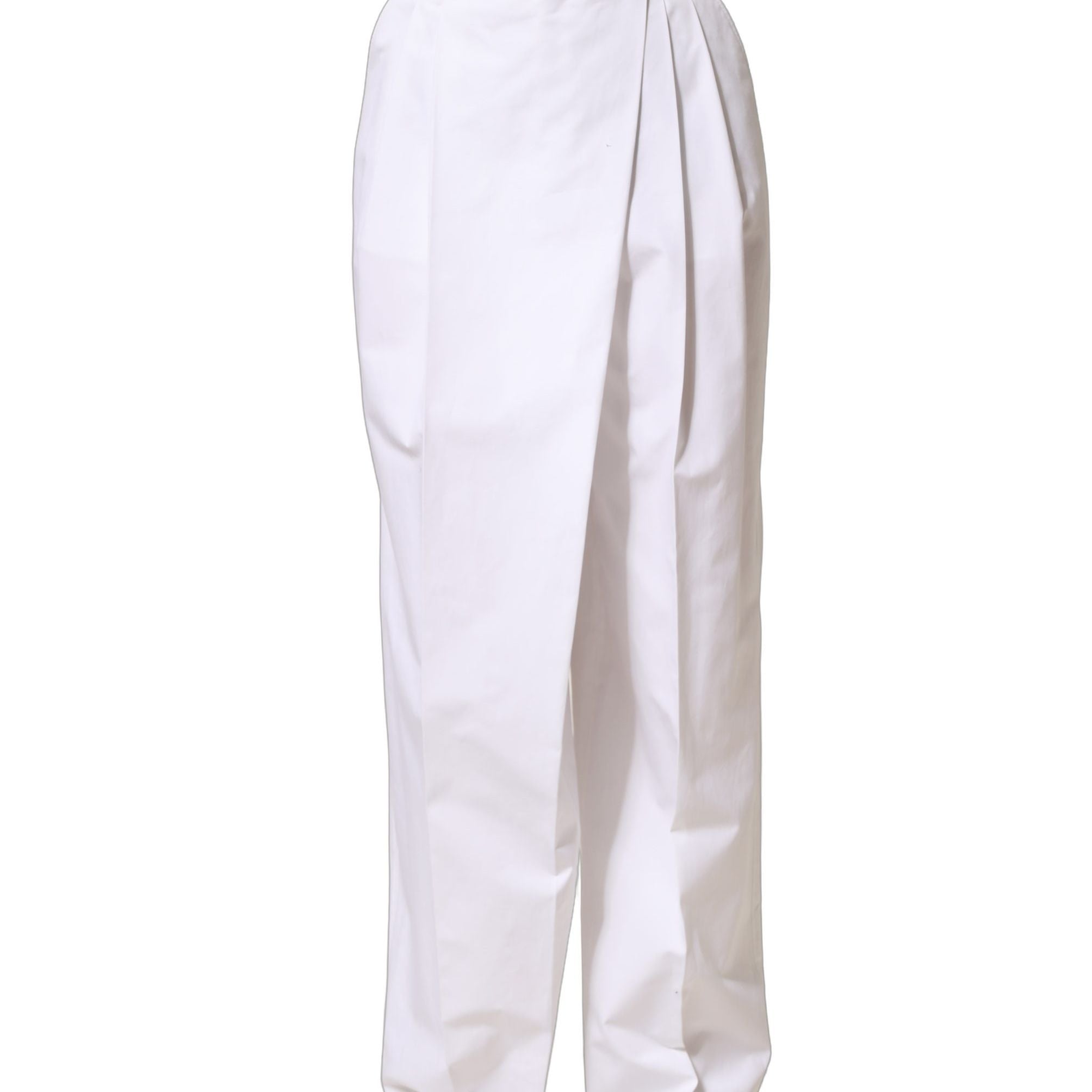 Dolce & Gabbana White Cotton High Waist Pleated Wide Leg Pants