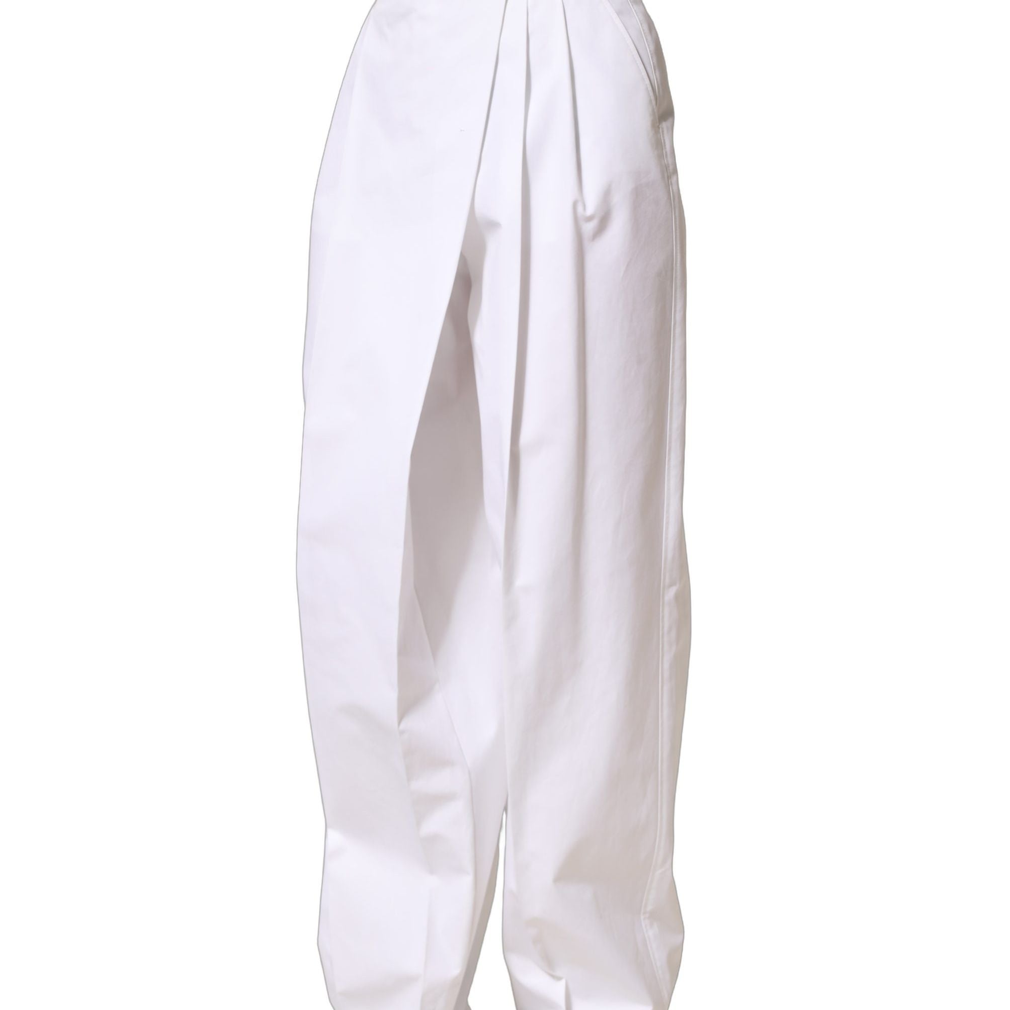 Dolce & Gabbana White Cotton High Waist Pleated Wide Leg Pants