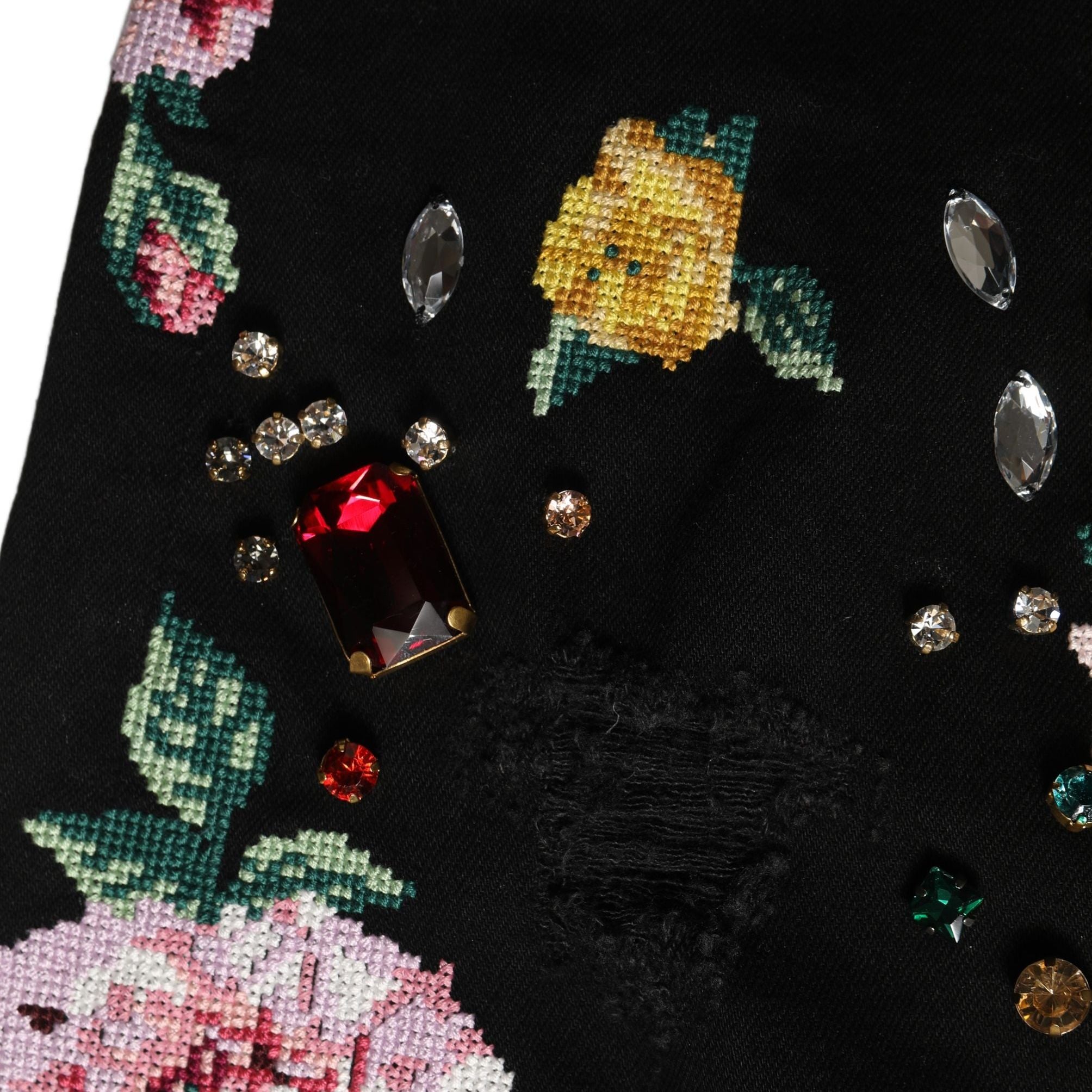 Dolce & Gabbana Black Floral Cotton High Waist Tapered Pants