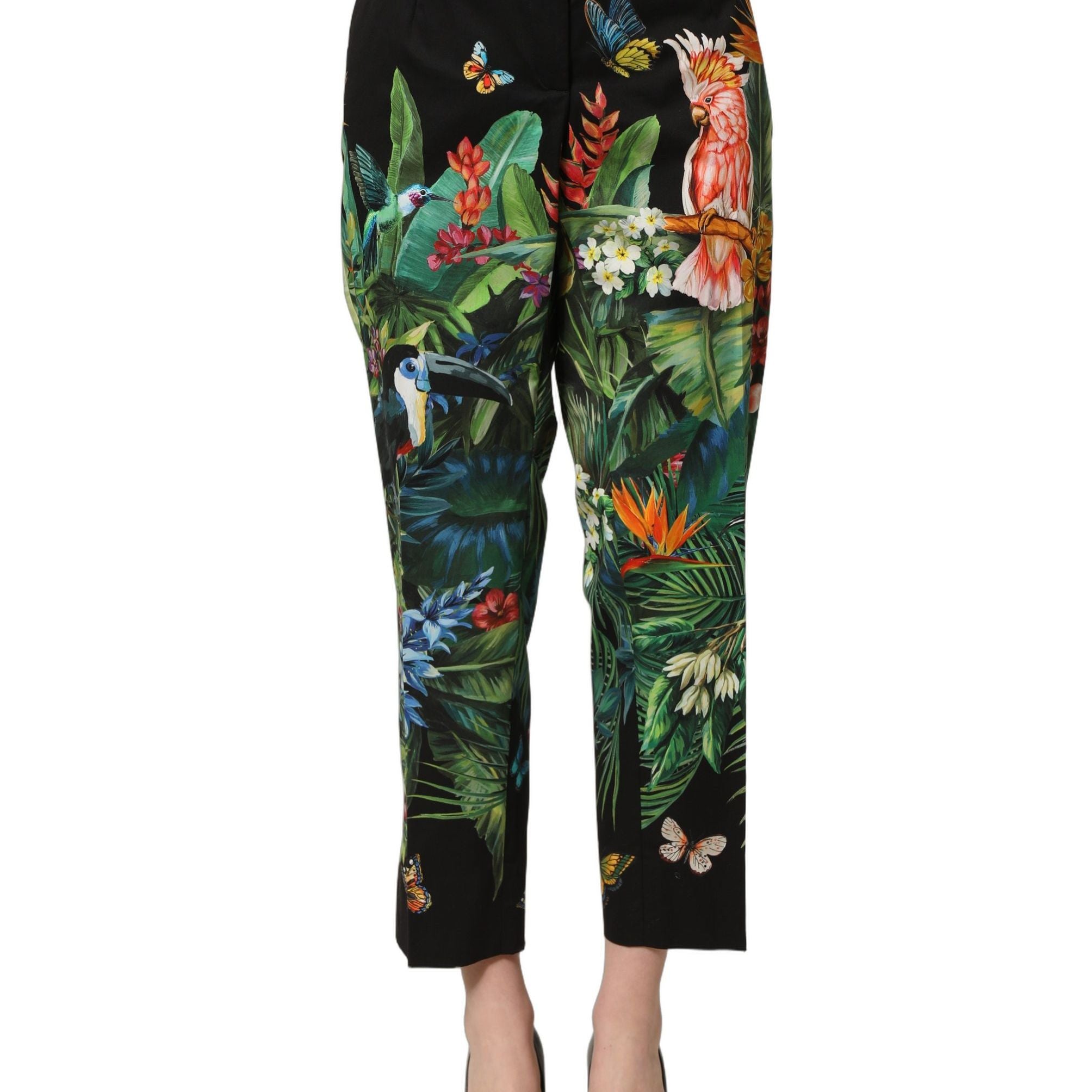 Dolce & Gabbana Black Tropical Print Cotton HighWaist Pants