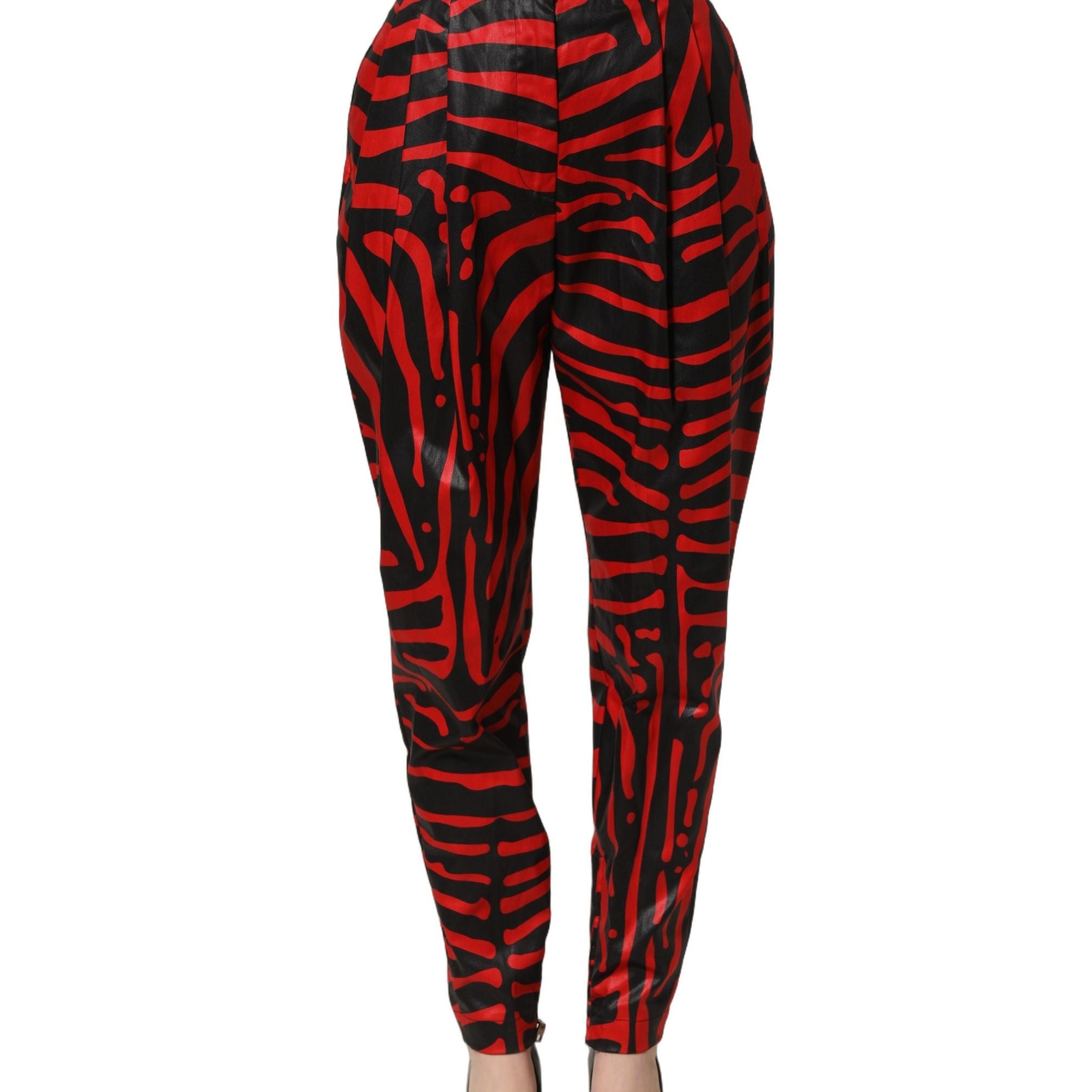 Dolce & Gabbana Red Black Zebra Print Cotton HighWaist Pants