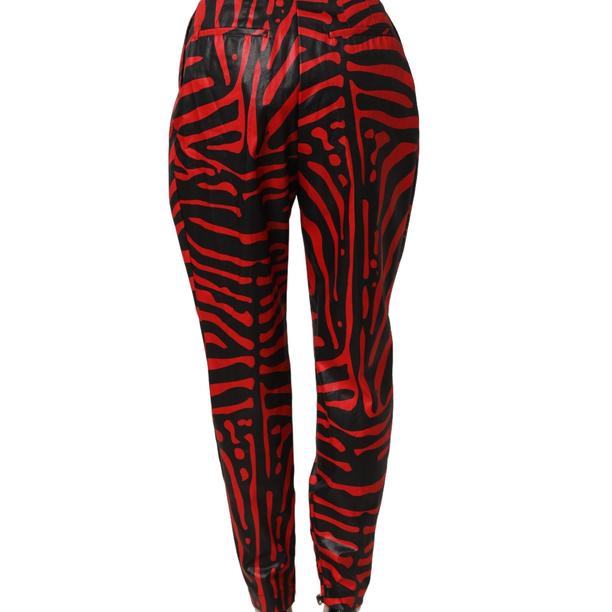 Dolce & Gabbana Red Black Zebra Print Cotton HighWaist Pants