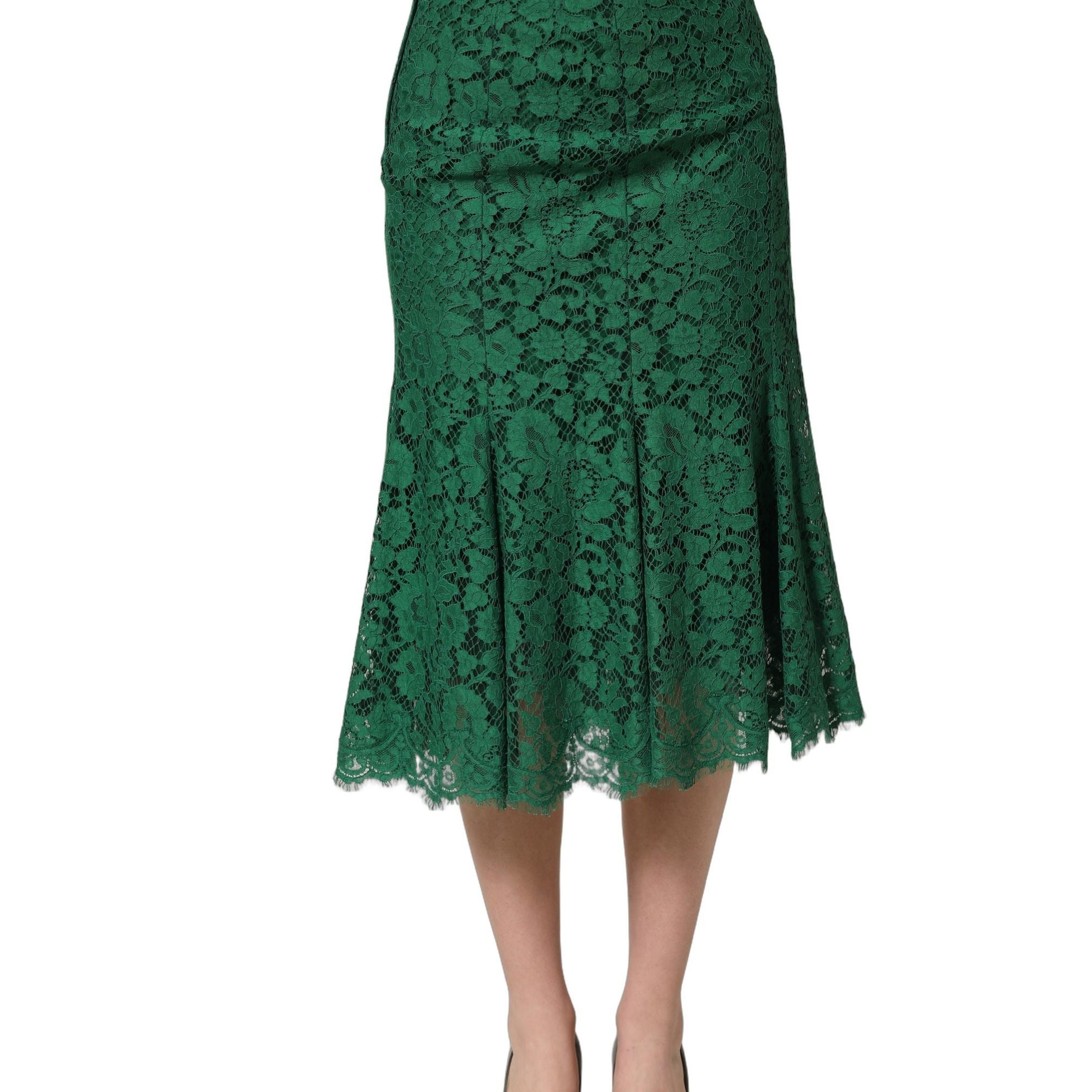 Dolce & Gabbana Green Lace High Waist Mermaid Midi Skirt