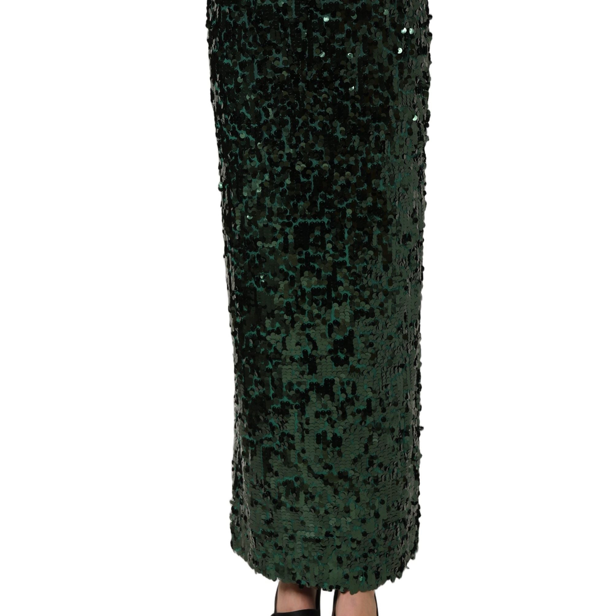 Dolce & Gabbana Green Sequin High Waist Pencil Cut Midi Skirt