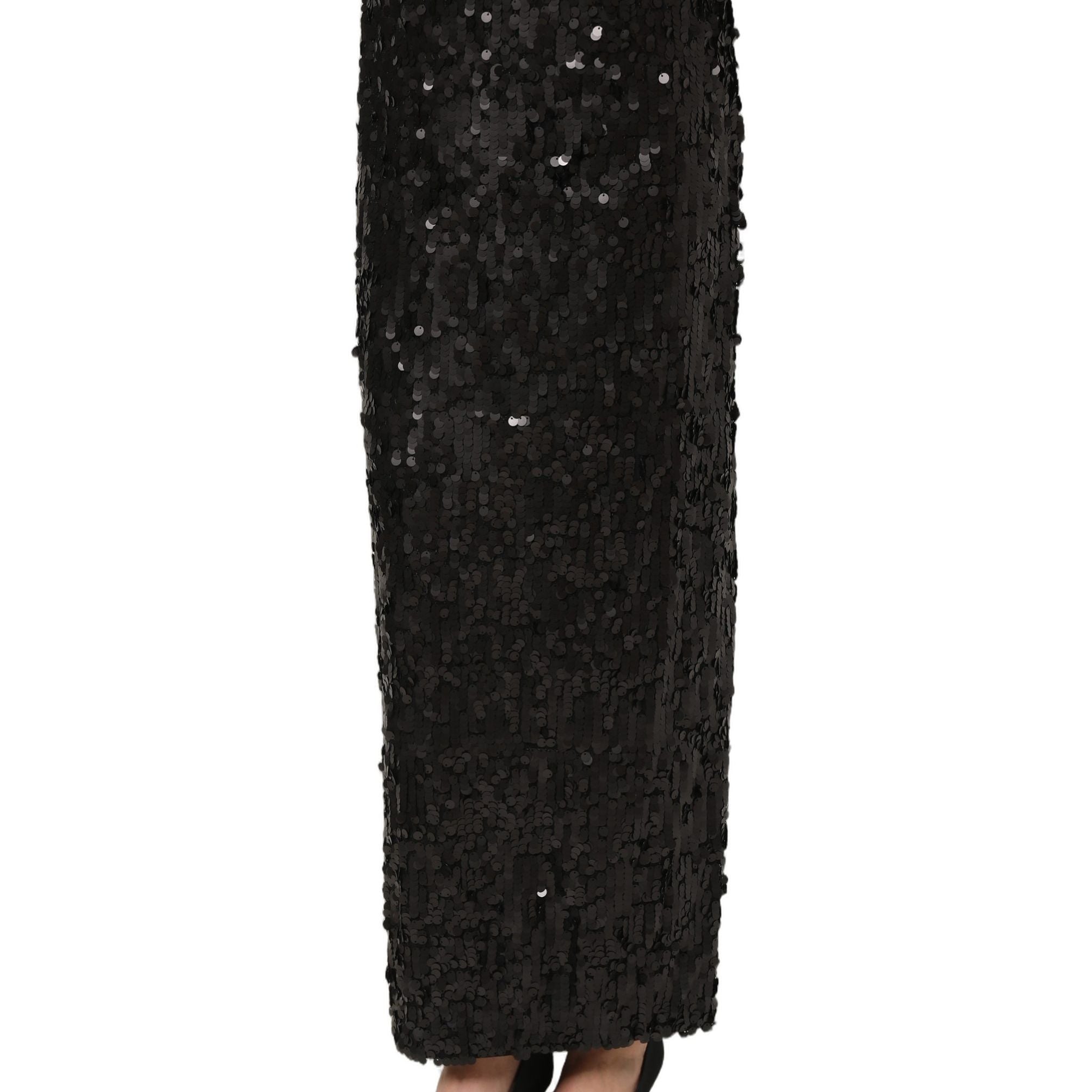 Dolce & Gabbana Black Sequin High Waist Pencil Midi Skirt