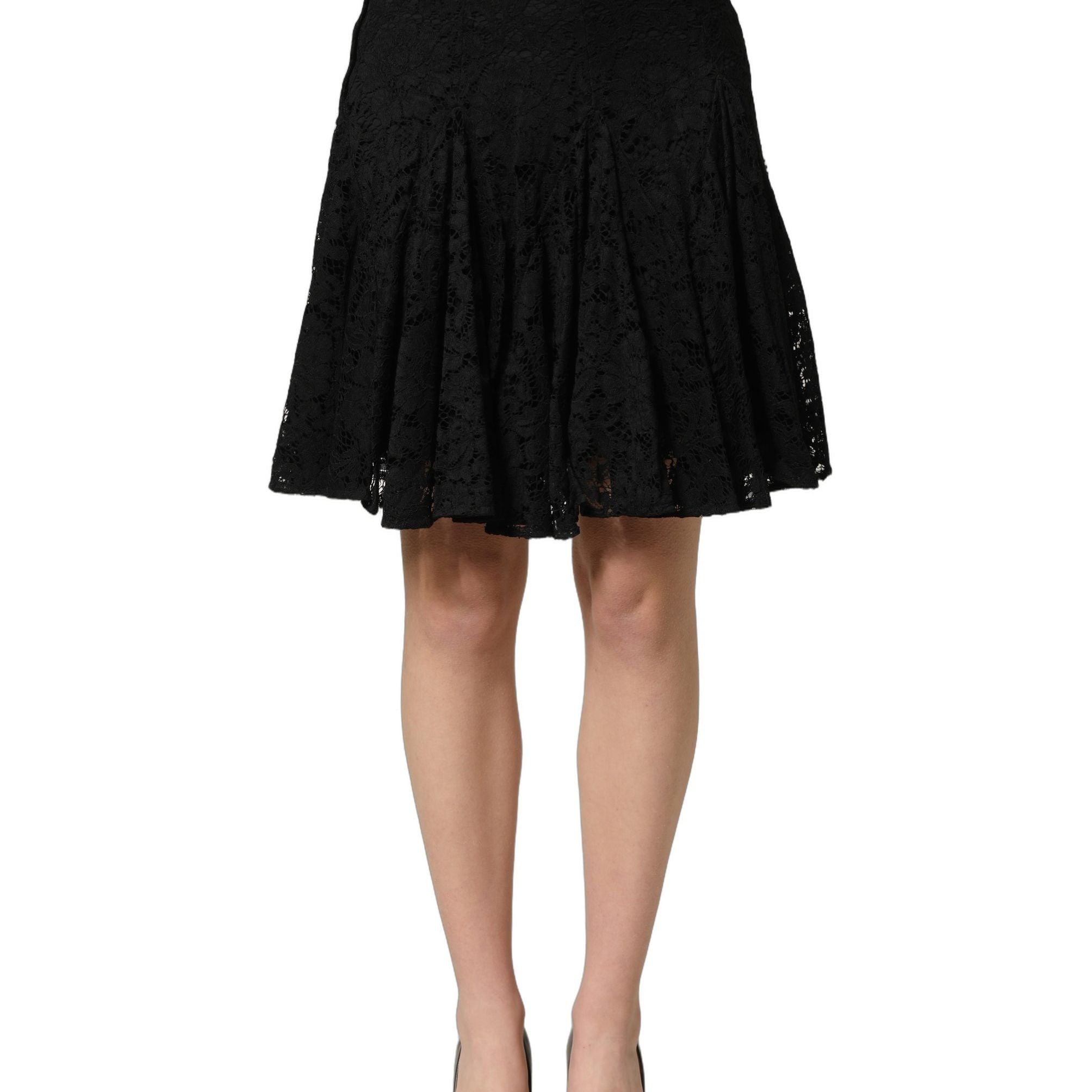 Dolce & Gabbana Black Floral Cut Out Lace A-line Mini Skirt