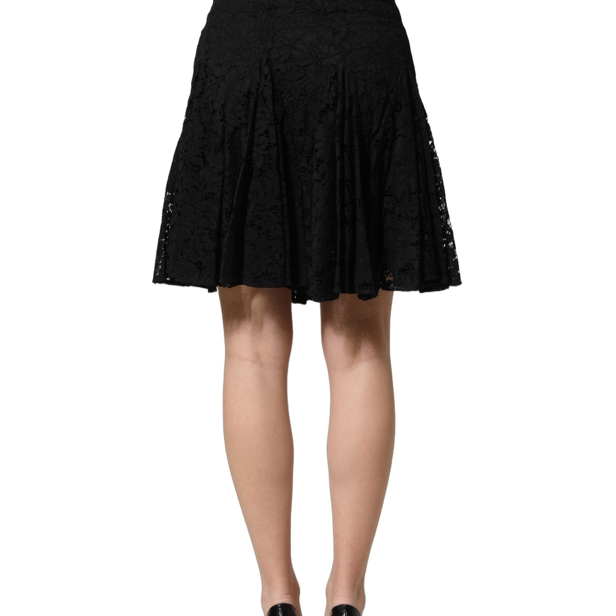 Dolce & Gabbana Black Floral Cut Out Lace A-line Mini Skirt