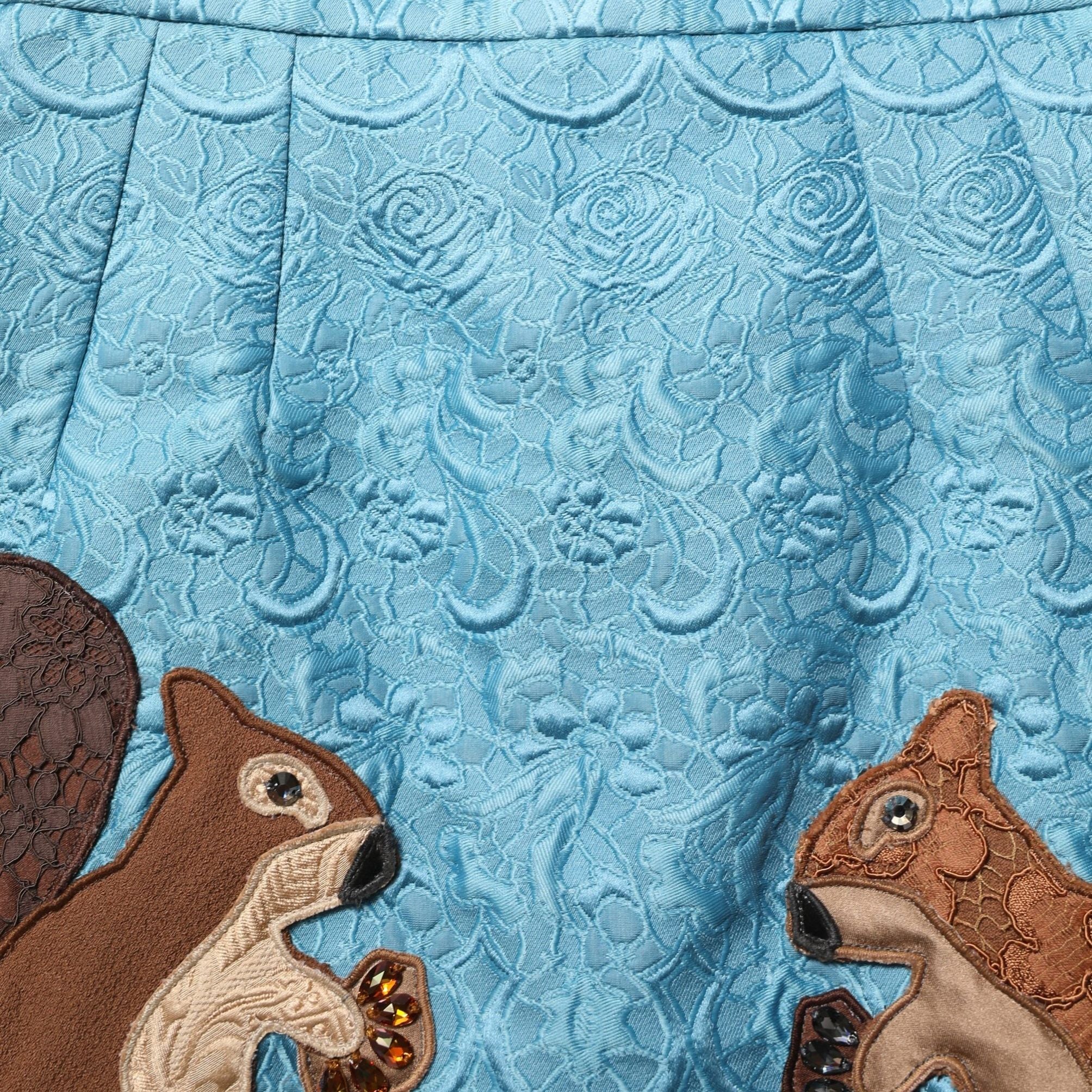 Dolce & Gabbana Blue Jacquard Embroidered A-line Skirt